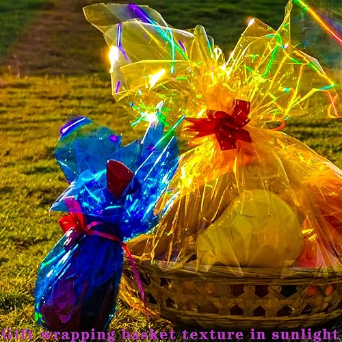 Miniatura 7 de CMFYHM Rollo de envoltorio de celofán dorado iridescente I 86 cm de ancho X 15 m de largo I Celofán colorido perfecto para canastas, regalos,