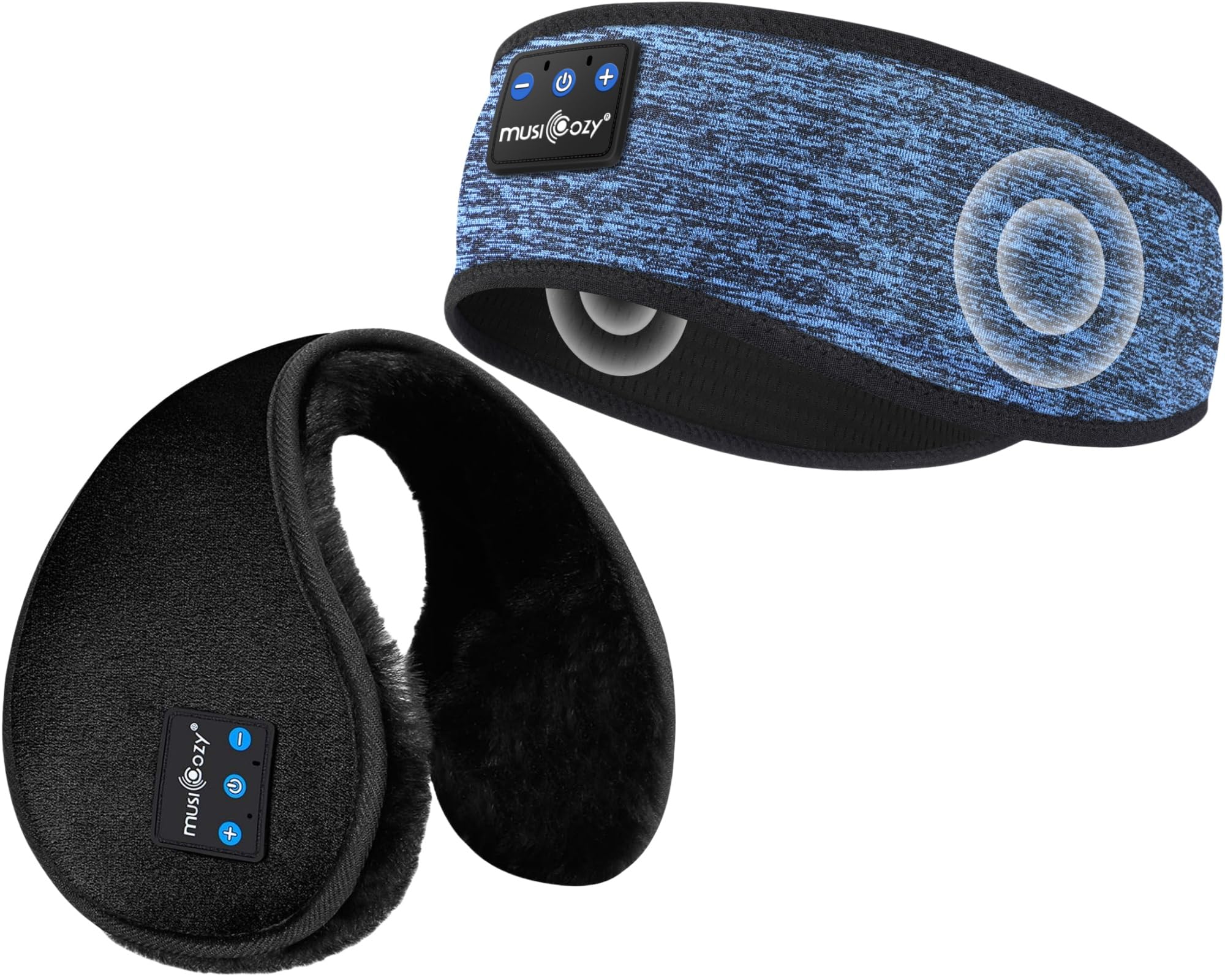 MUSICOZY Ear Warmers Earmuffs Sleep Headphones Bluetooth Headband Eye Mask Sleeping Earbuds for Winter Side Sleepers Workout Running Travel Yoga Office Cool Gadgets Tech Unique Gifts, 2 Pack