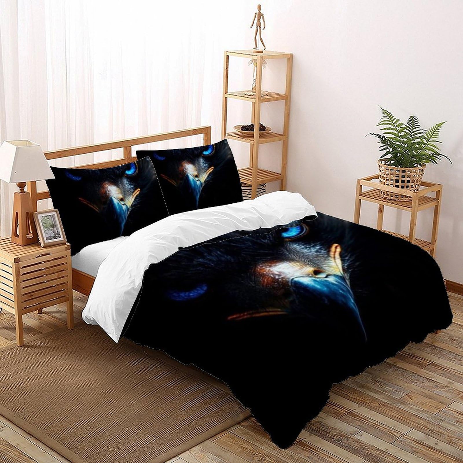 Housse de couette double motif aigle noir imprimé 3D pour lit ado
