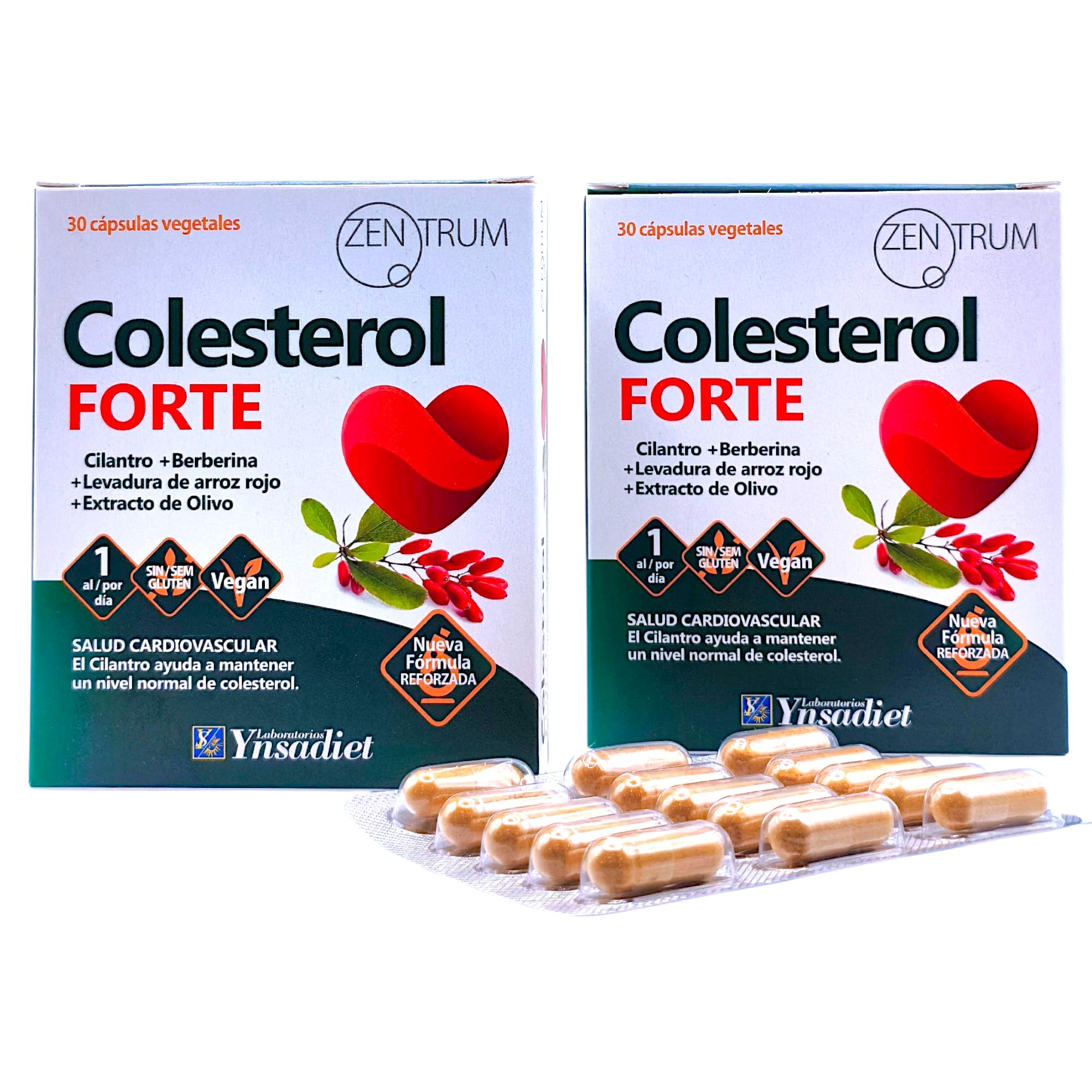 Ynsadiet Zentrum Colesterol Forte - Pack Ahorro 2 x 30 Cápsulas Vegetales - Con Levadura Roja de Arroz, Berberina, Alcachofa y Q10 - Suplemento para Reducir el Colesterol y los Triglicéridos