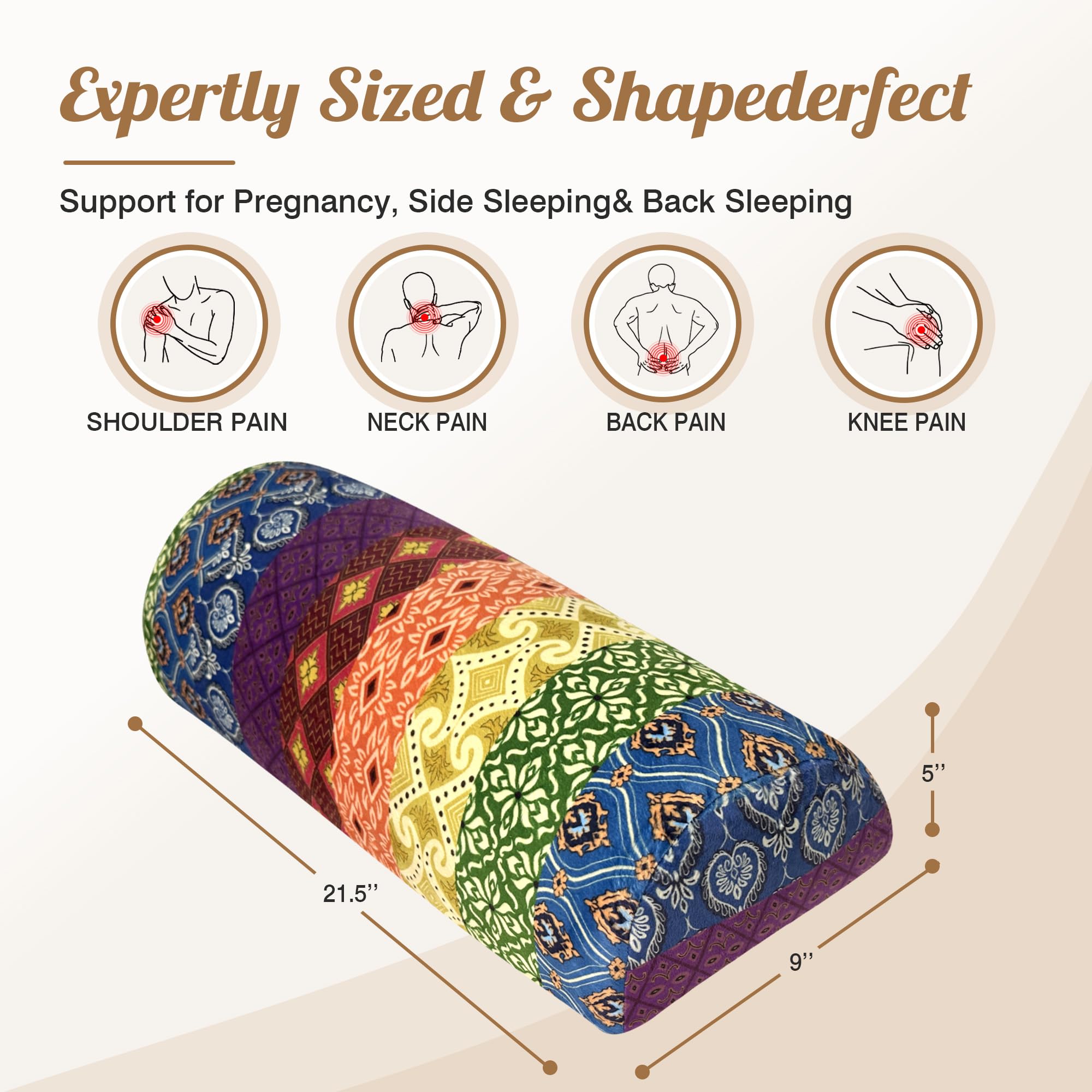 Almohada de rodilla para dormir de espalda, almohada de media luna para debajo de la rodilla mientras duermes, alivio del dolor de piernas y espalda (22 x 9 x 5 pulgadas)