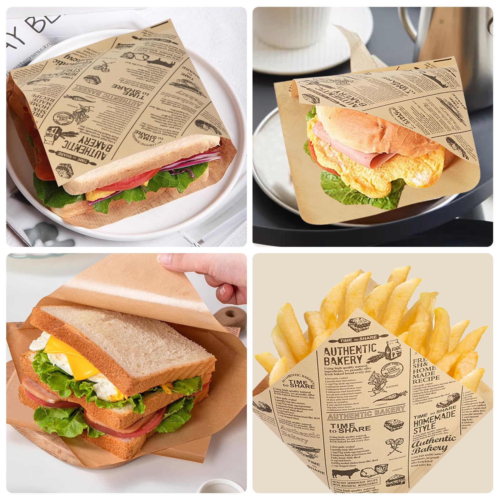 Papier Emballage Alimentaire 15 x 15 cm 150 PCS pour Sandwich Burger Frites