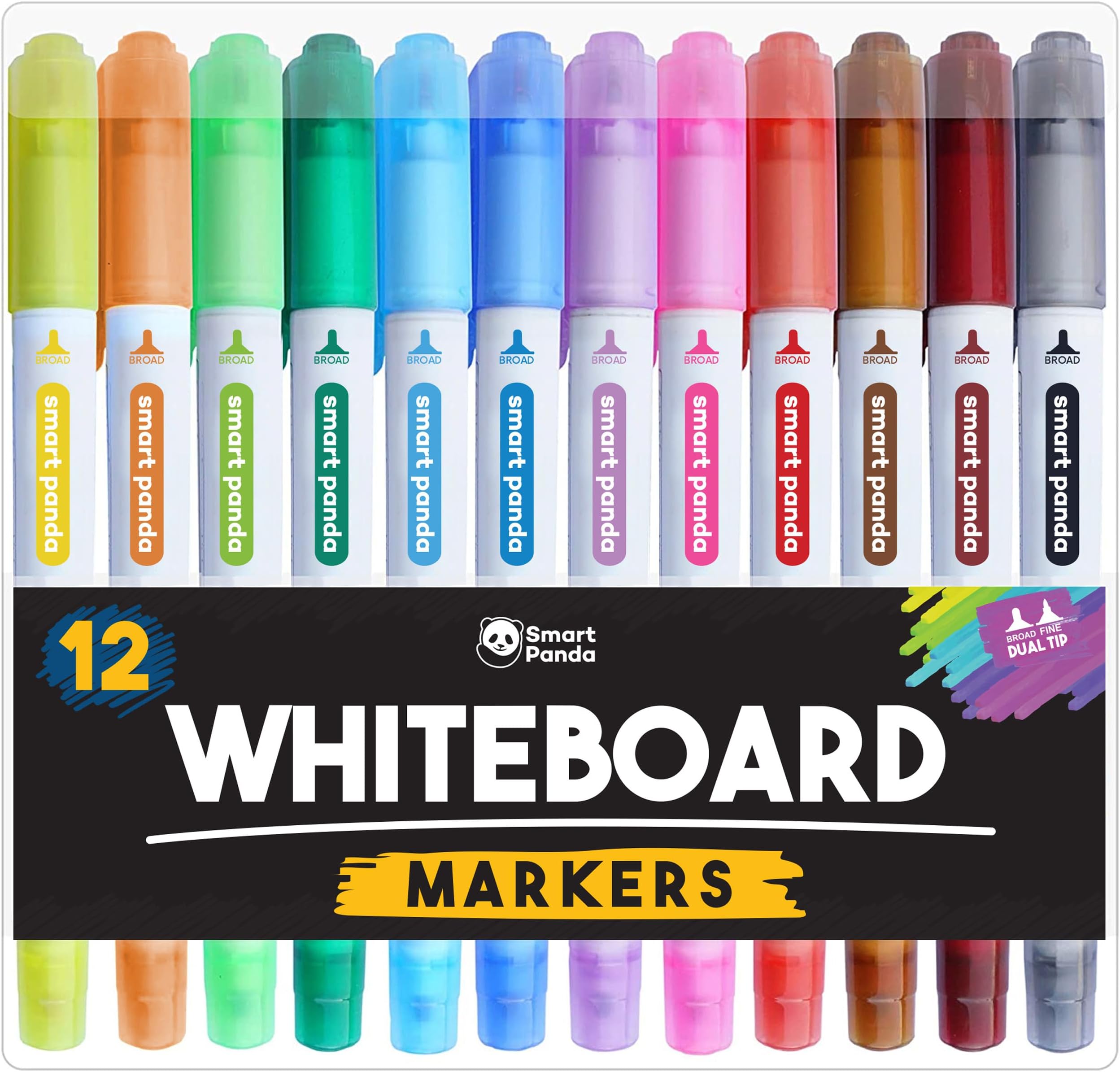 Smart Panda 12 Whiteboard Pens Dual Tip, Thin White Board Markers ...