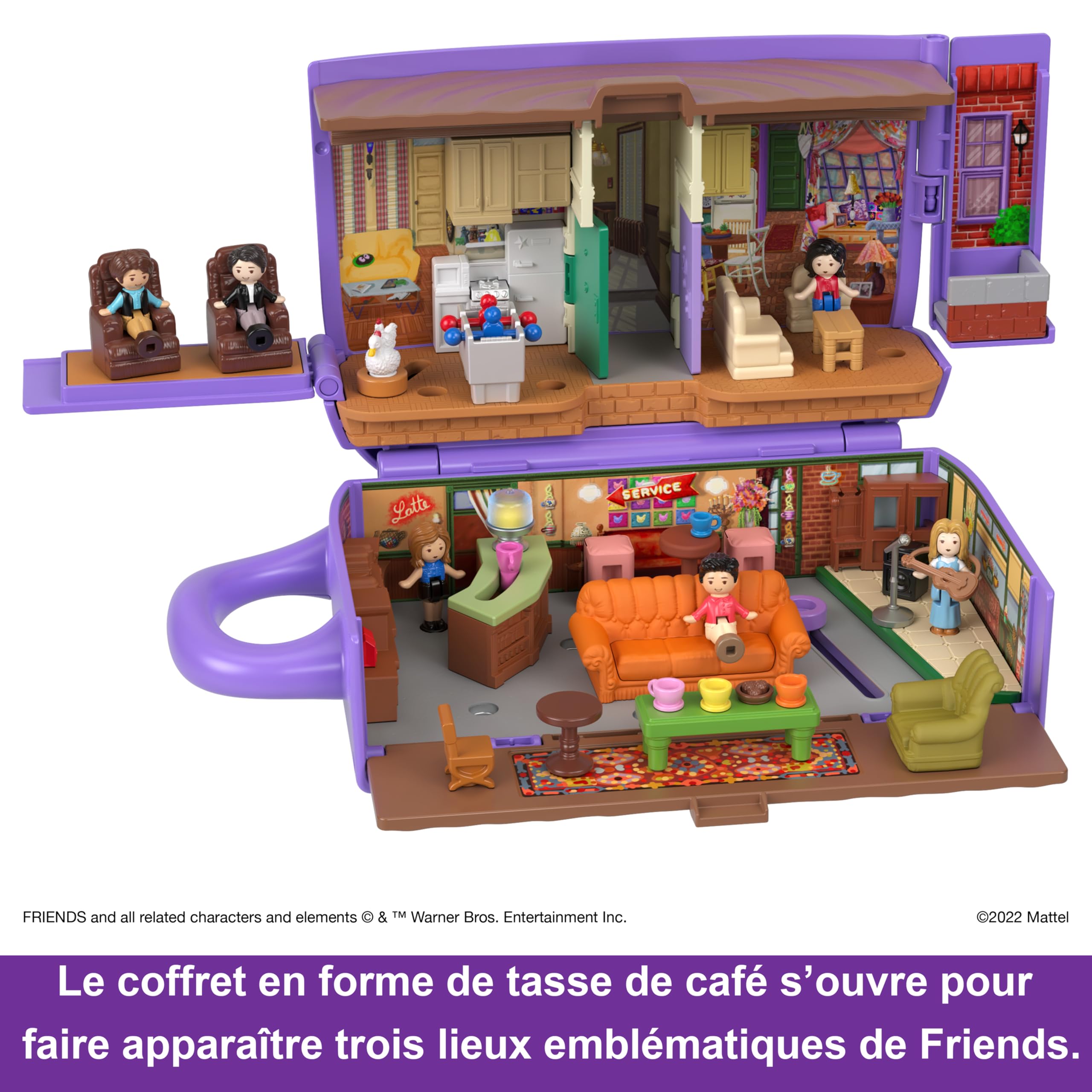 Polly Pocket Coffret Exclusif Friends Forme Tasse À Café Central Perk, avec 6 Poupées, 9 Accessoires Et 3 Lieux Emblématiques, À Collectionner, Jouet Adulte, A Partir De 14 Ans, HKV74