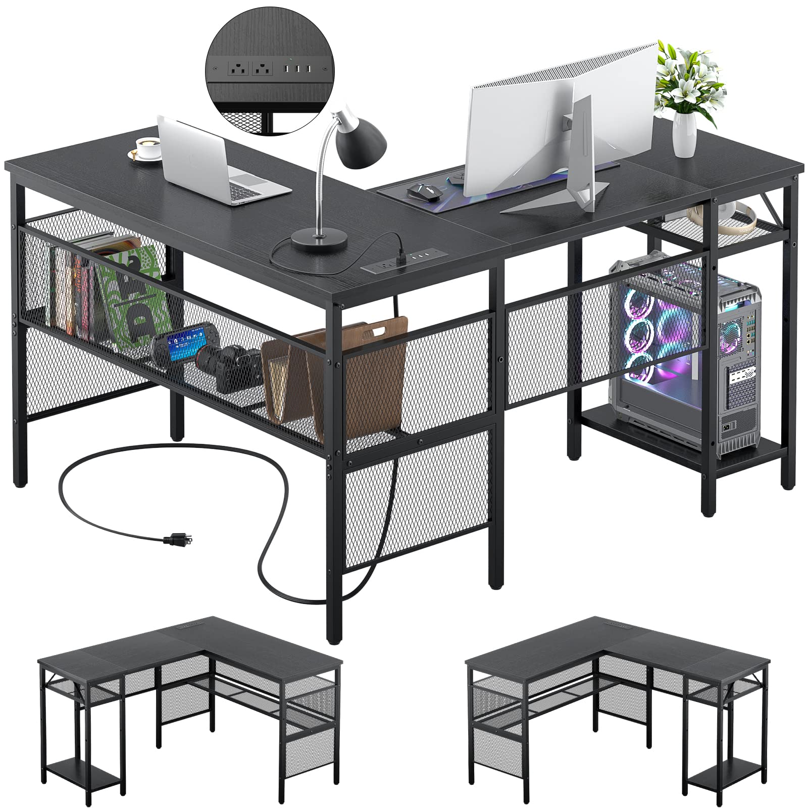 Unikito L Shaped Desk with USB Charging Port and Power Outlet