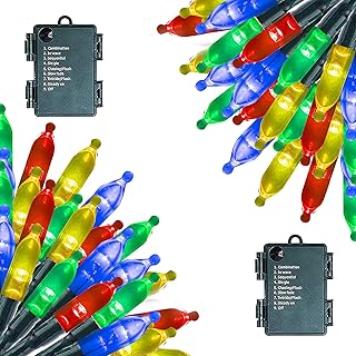 Dazzle Bright 2 Pack Battery Operated Christmas Lights, Each 50 LED 16FT Battery Operated String Lights with 8 Modes, Waterproof Christmas Decorations for Indoor Outdoor Party Decor (Multi-Colored)