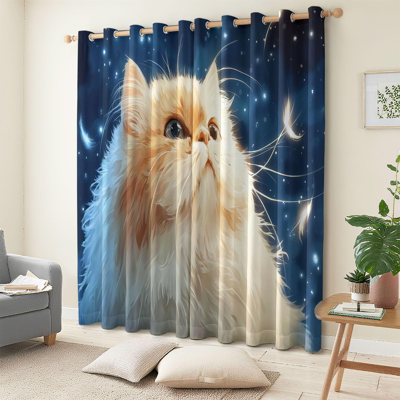Rideaux occultants chats ciel étoilé lot de 2 thermiques L140xH225 cm