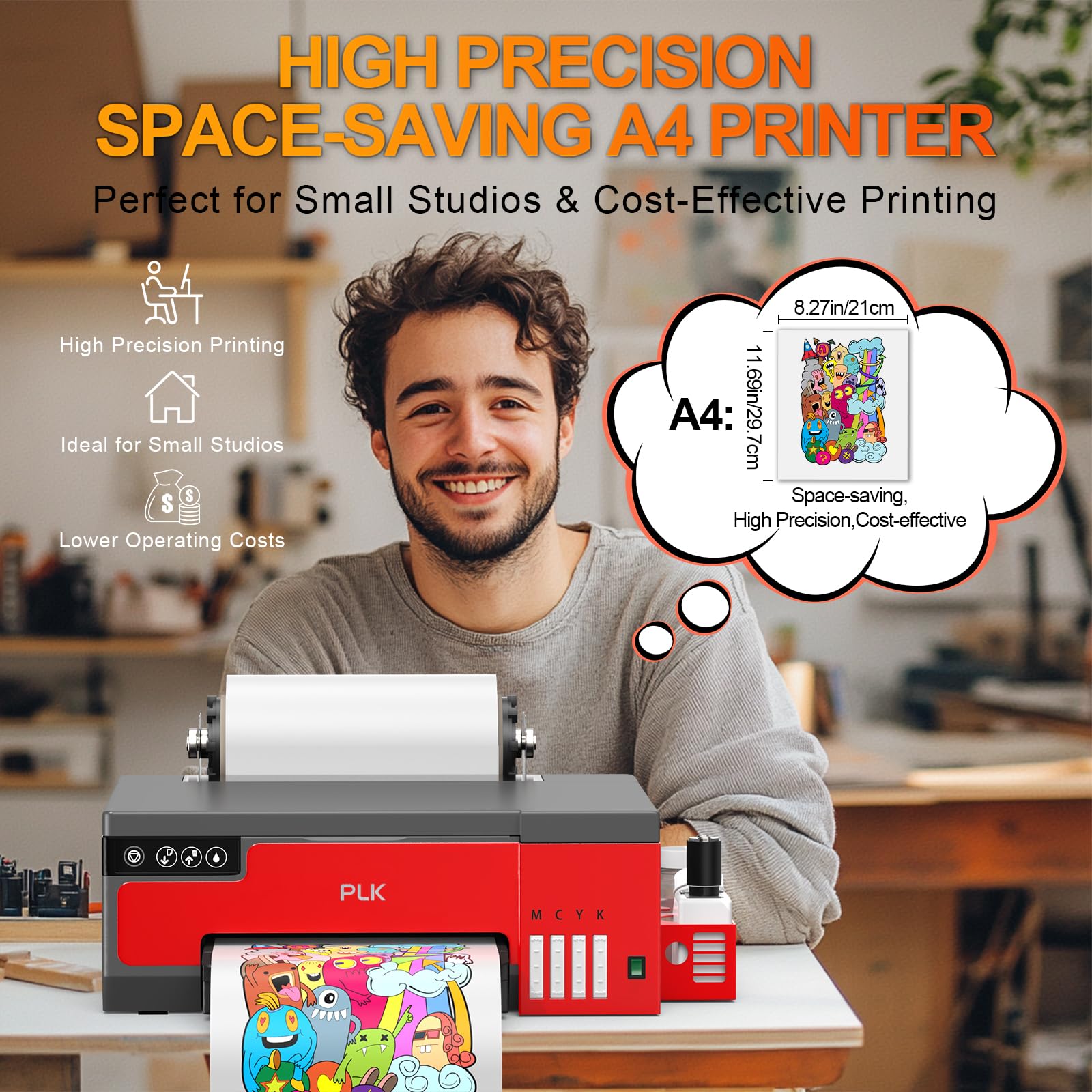 PLK A4 DTF Printer with XP600 Printhead, Roll Feeder, ???????????????????????????????? ????8058 DTF Transfer Printing Machine with White Stirring System 100% Transfer for DIY Print(Printer+Oven+Laptop)