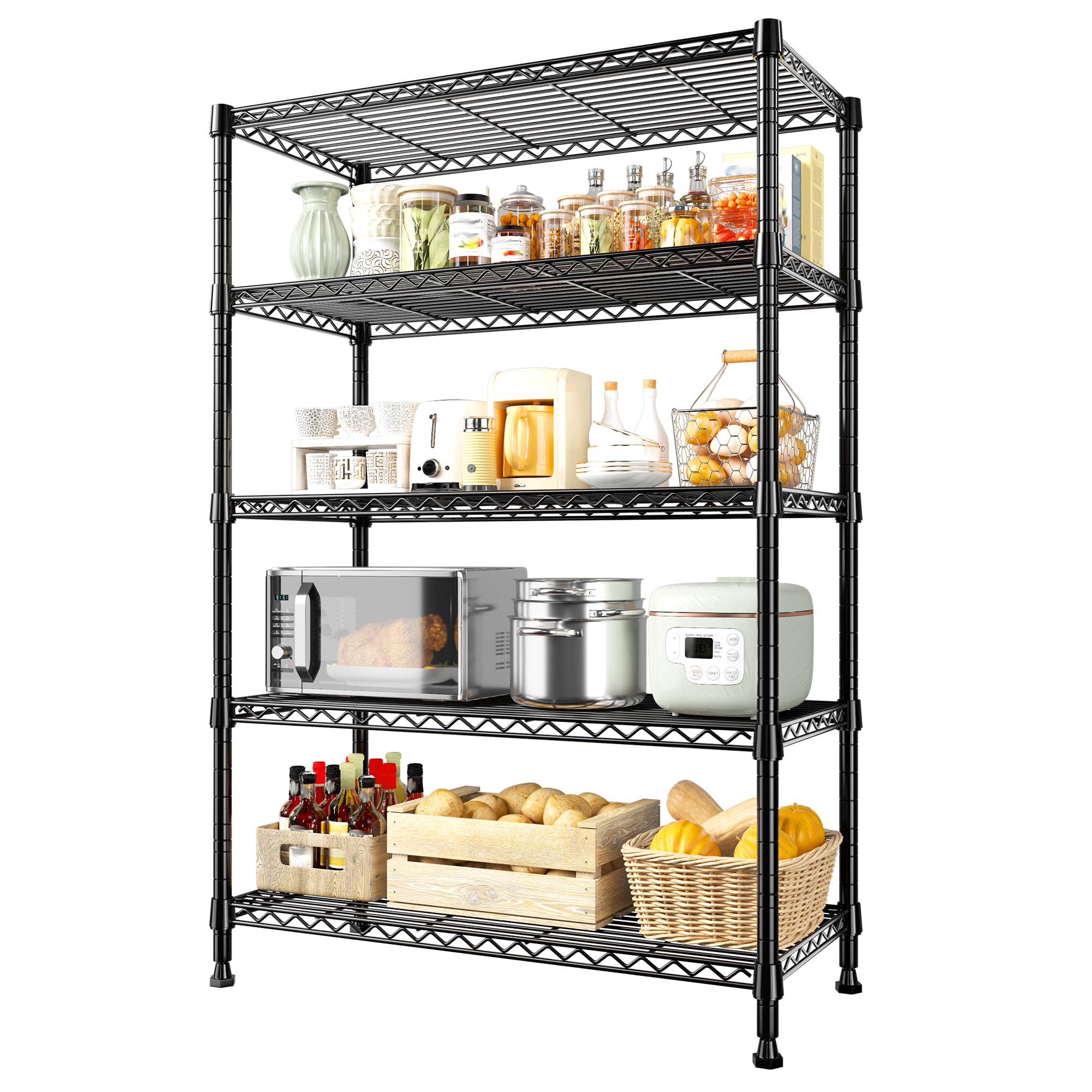 5-Tire Storage Shelves, Wire Shelving Load 1000LBS Metal Shelves for Storage Adjustable Garage Shelving Unit Wire Shelf Rack Kitchen Storage Rack Pantry Shelves 31.5''W x 15.7'' D x 71''H