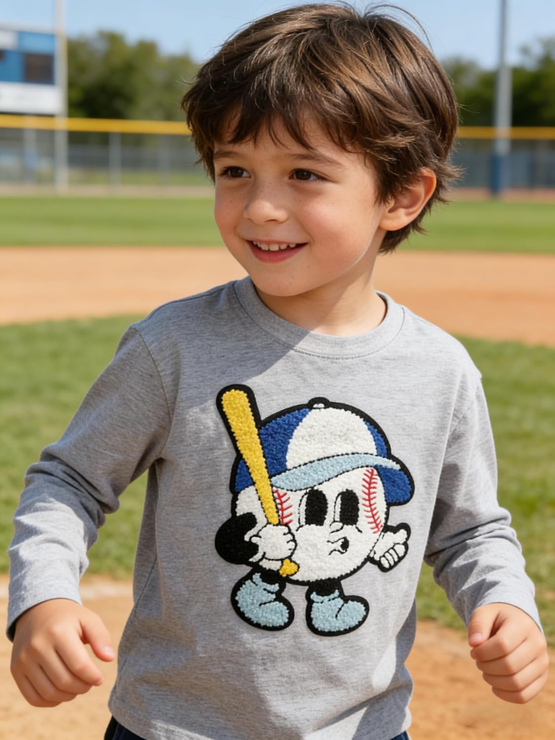 Boys Girls Baseball Shirts Applique Chenille Patch Tops Baseball Lover Outfit Kid Game Day Tees