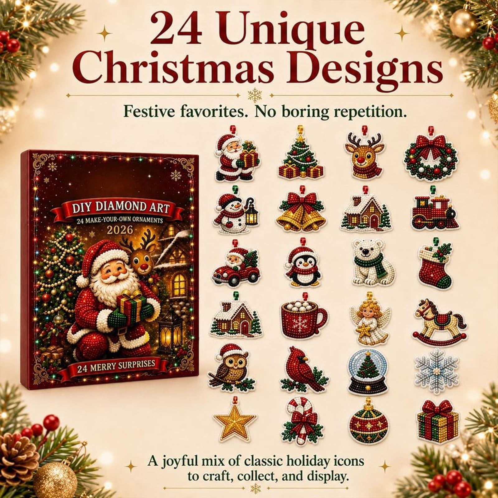 24 Weihnachtsornamente zum Basteln und Aufhängen, Adventskalender 2026 (2PCS)