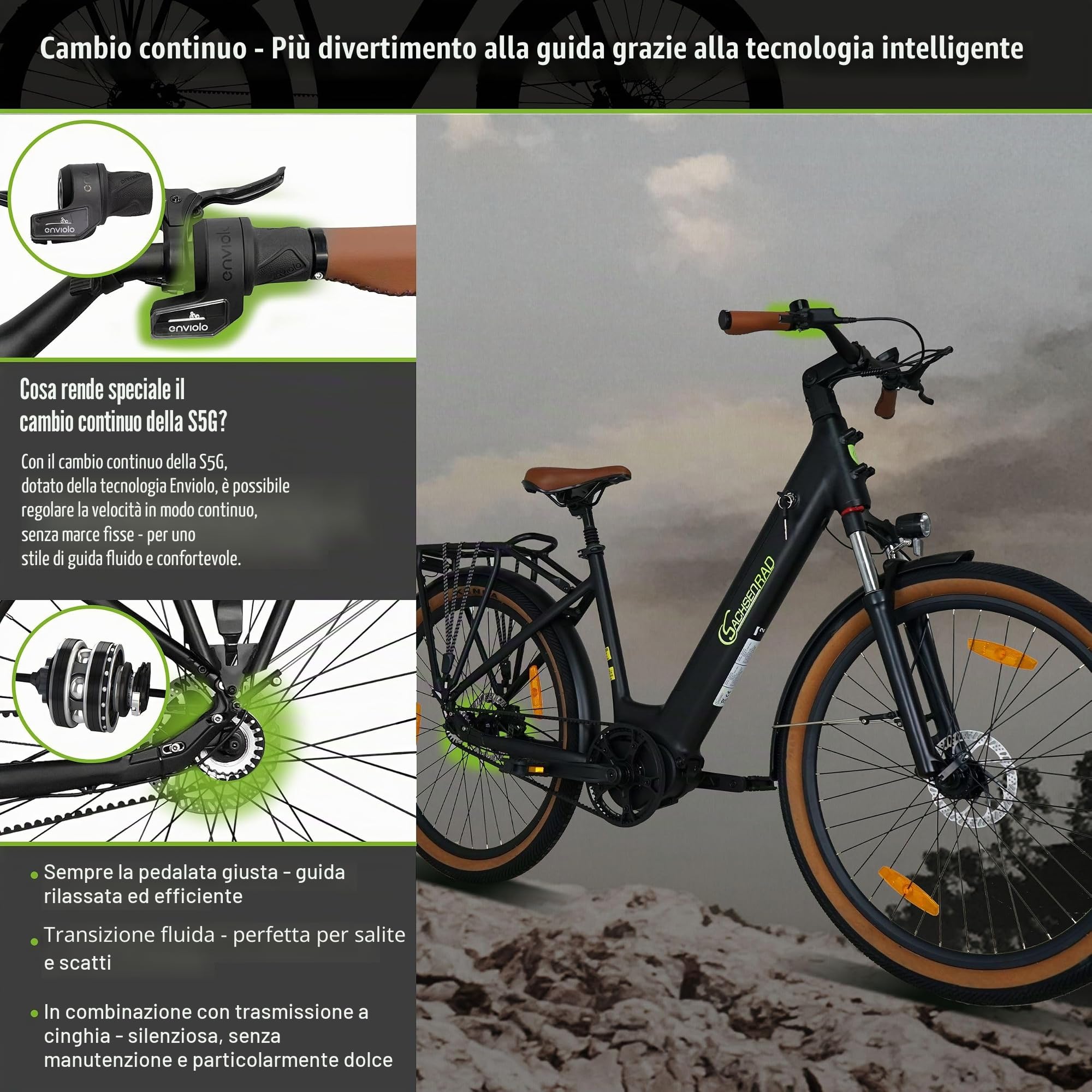 E-SUV All Terrain CityBike S5G Centro con cambio continuo e trasmissione a cinghia, motore centrale da 27,5" con entrata profonda
