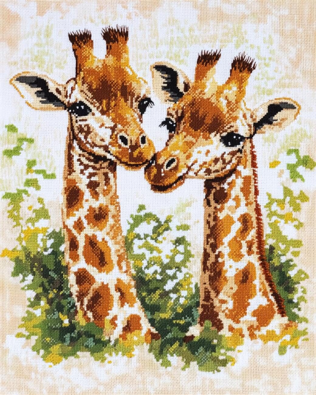 AxiangziK DIY Stamped Cross Stitch Kit Two Giraffes 11CT 60x80cm