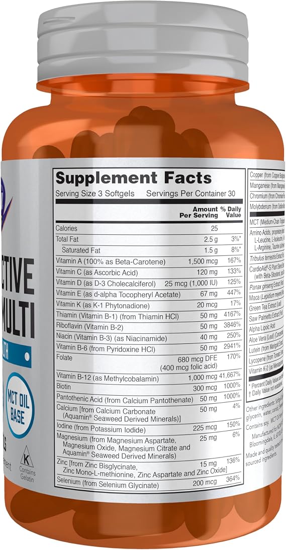 NOW Foods Sports Nutrition, Men's Extreme Sports Multi with Free-Form Amino Acids, ZMA, Tribulus, MCT Oil, and Herbal Extracts, 90 Softgels