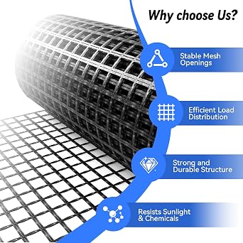 4ft x 98ft Bi-Directional Fiberglass Geogrid for Retaining Wall with 50kN tensile Strength. Ideal for Driveway, Slope Reinforcement, Landscaping, terraces, and Parking Lots.