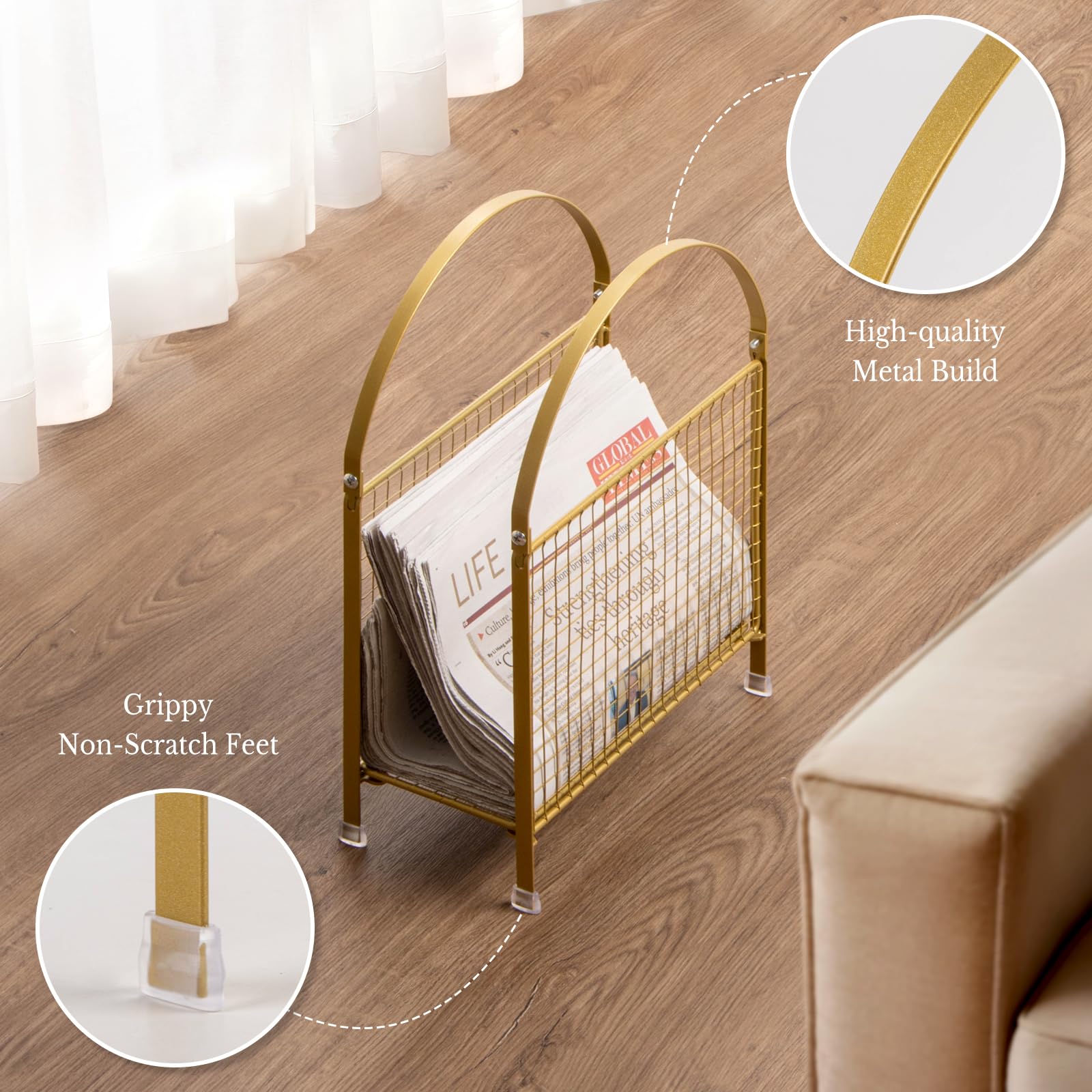 MyGift Porte-revues En Fil Métallique De Luxe Du Milieu Du Siècle - Pour Table Ou Sol - Pour Magazines Et Albums De Disques Vinyles