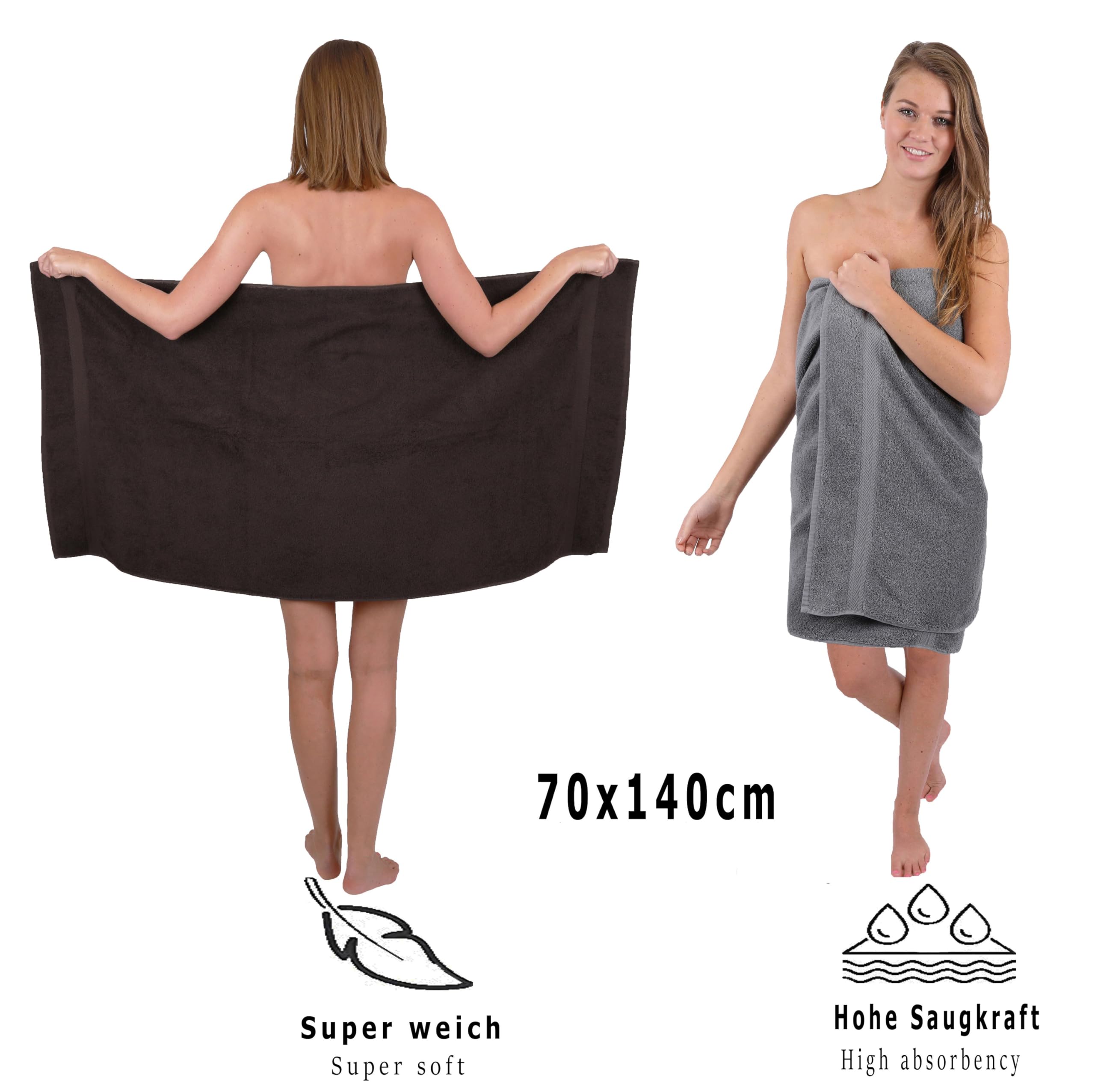 Betz Juego de 10 Toallas Classic 100% algodón 2 Toallas de baño 4 Toallas 2 Toallas de Mano 2 Toallas Cara de Color marrón Oscuro y Gris Antracita