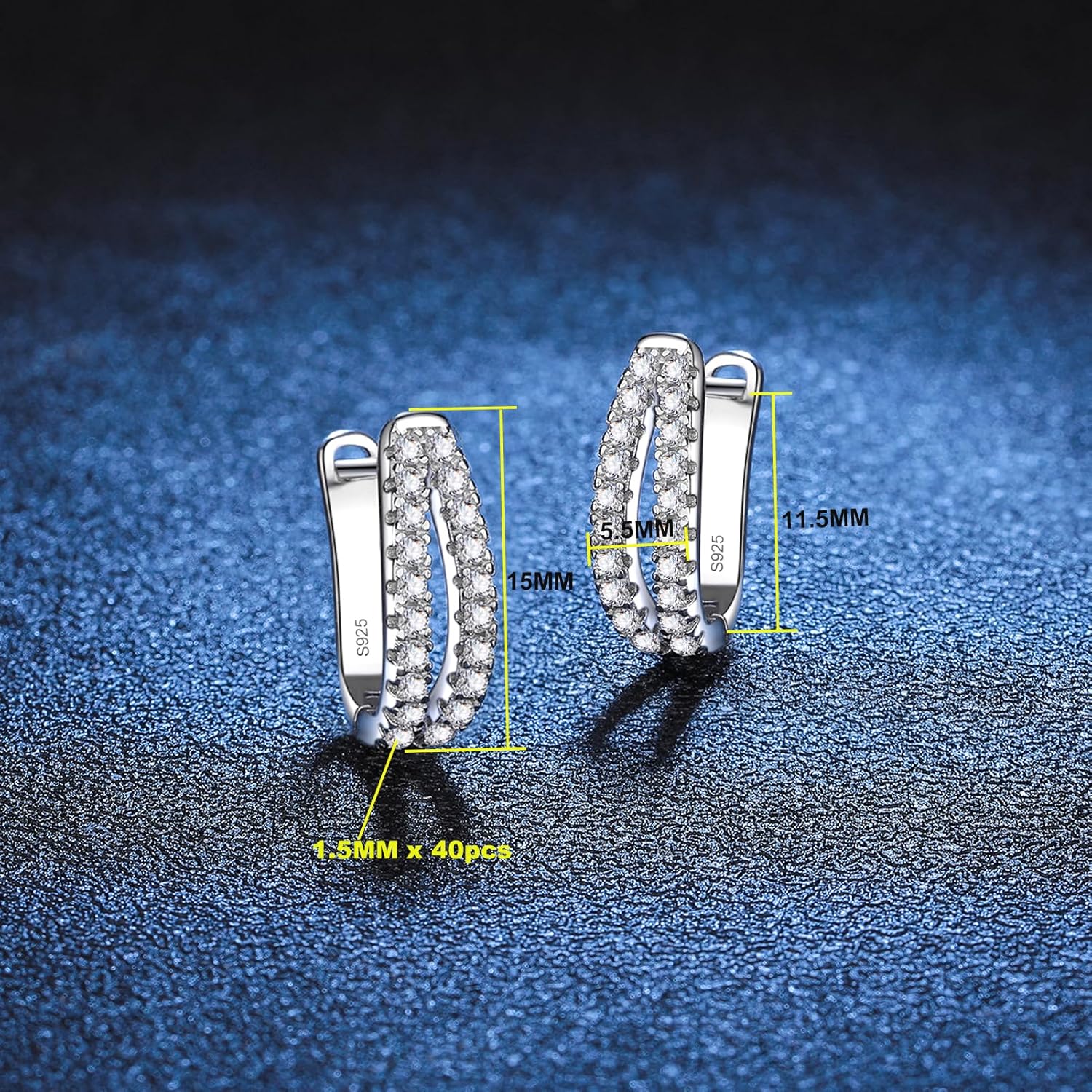 U-shape Moissanite Hoop Earrings, D Color VVS1 Brilliant 925 Sterling Silver Double Huggie Earrings for Women or Mom Jewelry Gift - Image 4