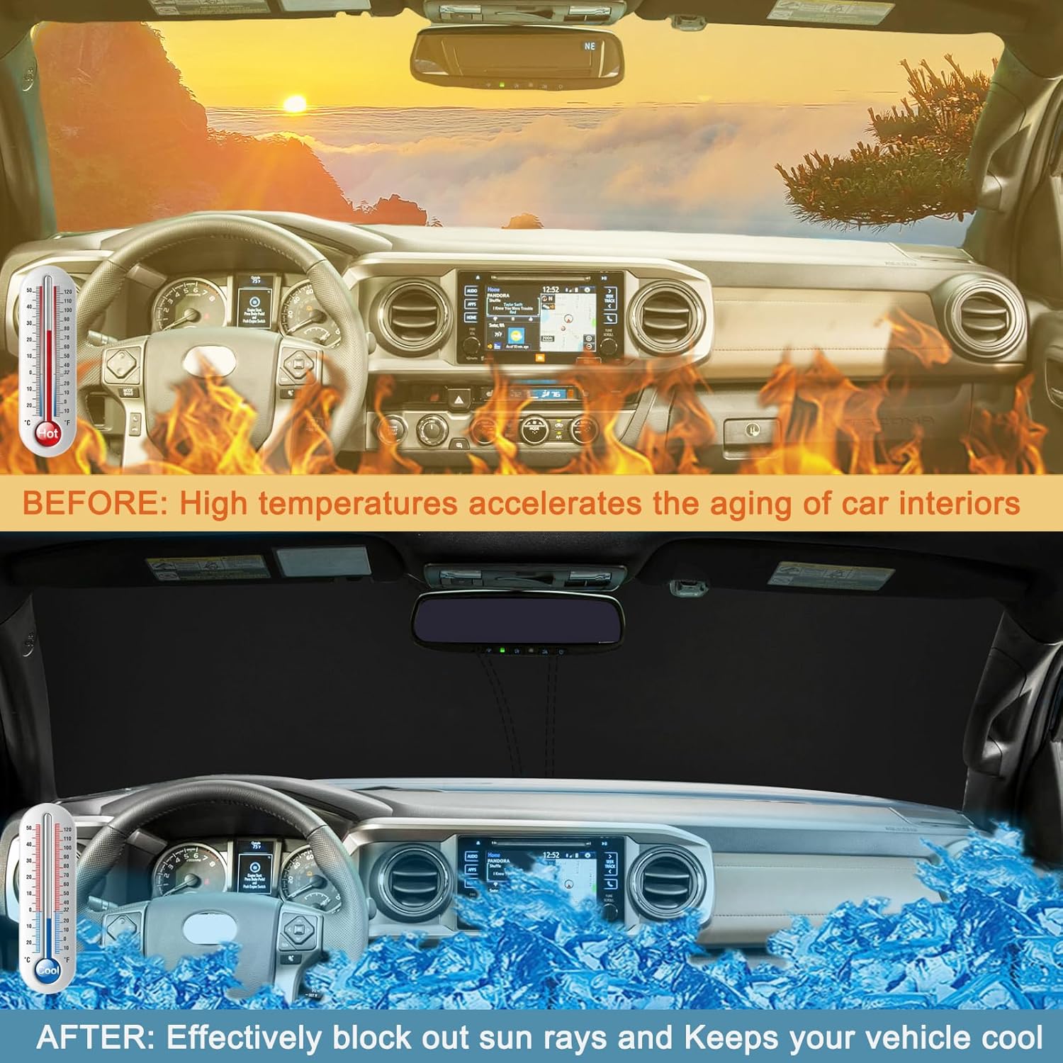 JDMCAR Windshield Sun Shade and Gas Cap Holder Compatible with Toyota Tacoma Accessories 2016-2023