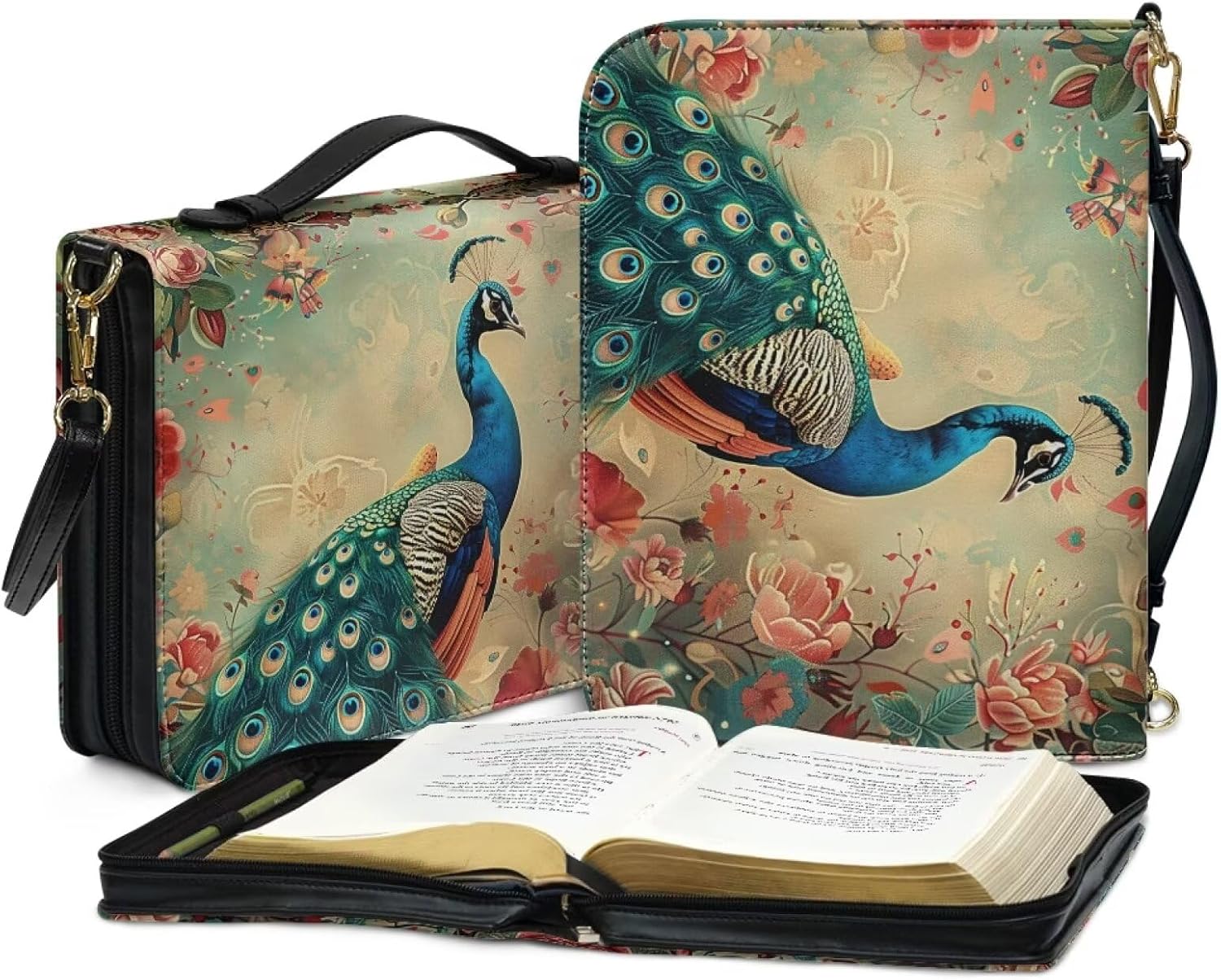 Peacock Bible Bags for Women Organizer with Pen Slots and Zippered Pocket Women's Fashion Bible Cover One Strap Backpack Can Be Used As A Journal Supplies Organizer 9.2 * 6 in