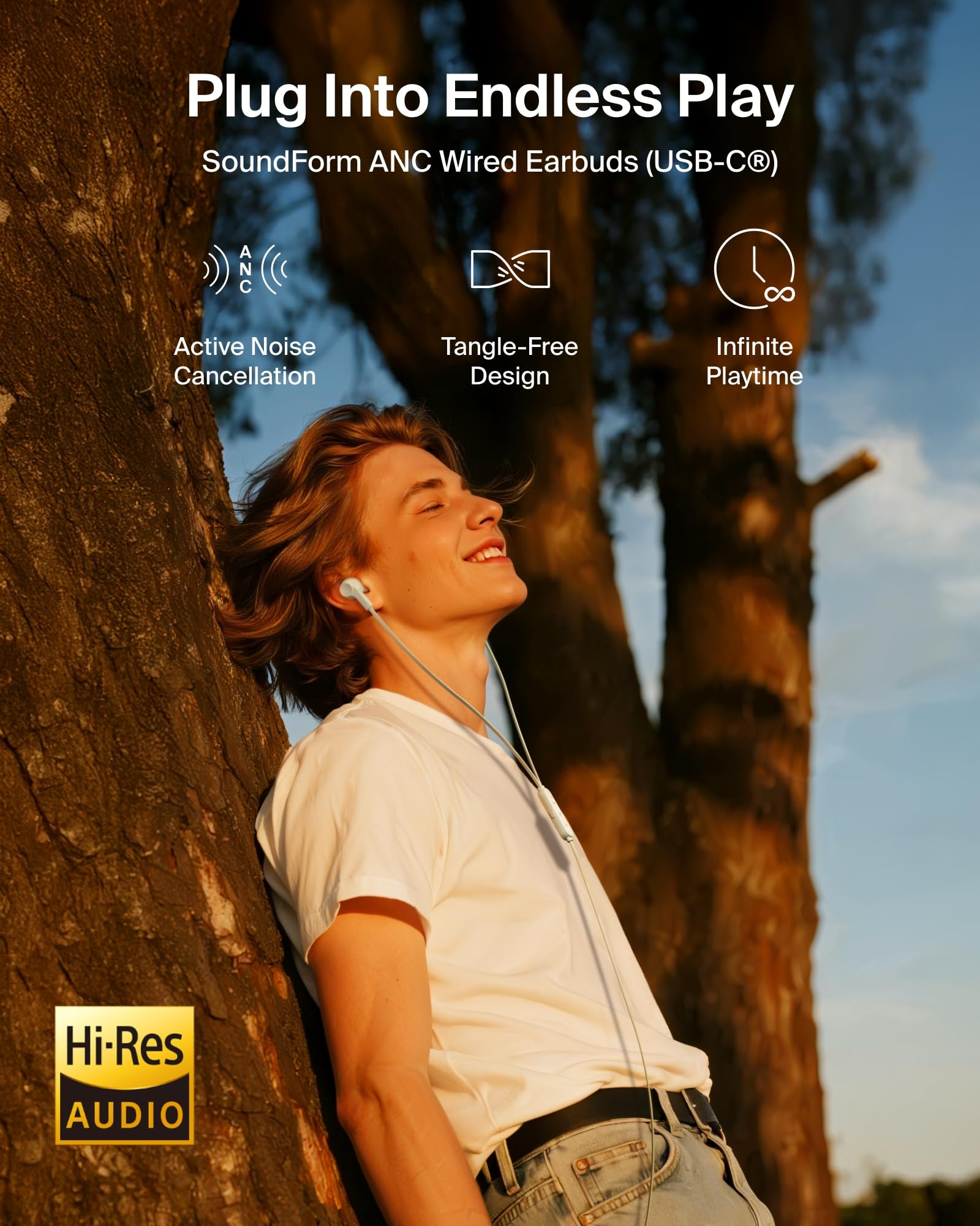 Belkin SoundForm Écouteurs Intra-Auriculaires avec Suppression Active du Bruit filaires avec connecteur USB C, IPX5, écouteurs Intra-Auriculaires avec Microphone pour iPhone 17/16/15, iPad Mini