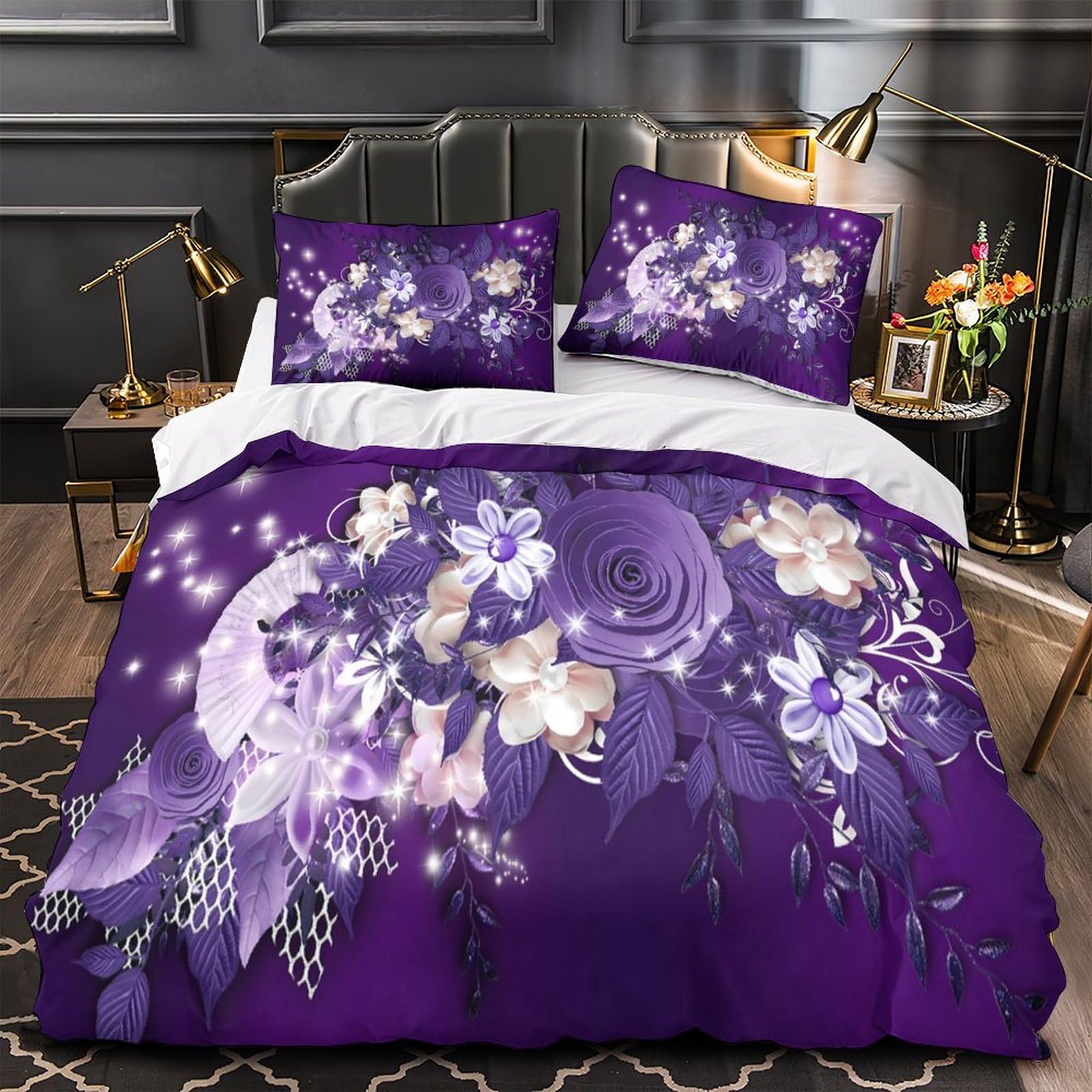 Parure de lit papillons violets King 220x240 avec housse de couette en microfibre