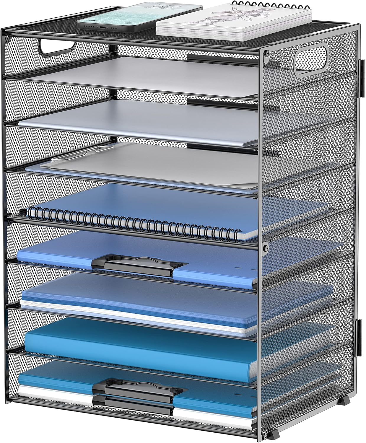 Supeasy Black 9-Tier Paper Letter Tray Desk Organiser With Handles, Mesh File Holder Organisation, Paper Sorter Desk Organiser For Office Home School,