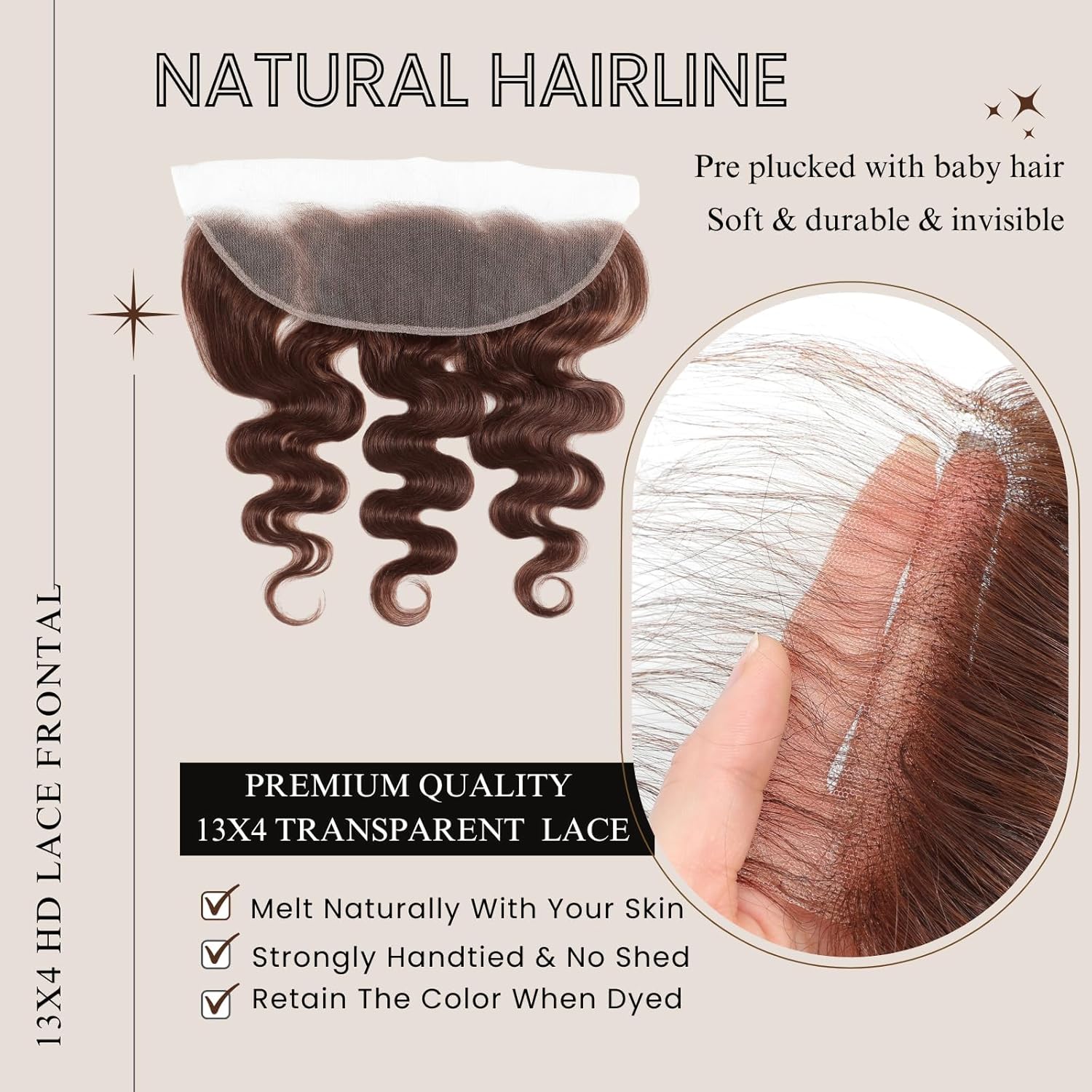 ALHER Chocolate Brown Body Wave Bundles with Frontal (18 20 22+18) Inch, 12A Color #4 Dark Brown Colored 100% Virgin Remy Human Hair Bundles and Ear to Ear 13x4 HD Lace Frontal Closure Free Part
