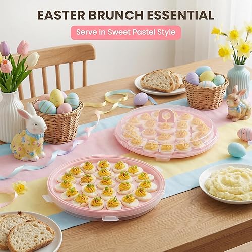 Miniatura 3 de HANSGO Recipientes para Huevos Rellenos con Tapa, Bandeja Portadora para Huevos Rellenos con 22 Ranuras para Fiestas y Cocina del Hogar, Rosa
