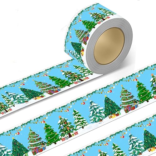 Tablero de anuncios de invierno, borde de árbol de Navidad, borde de 36 pies, pinos y bosques, bordes de tablón de anuncios, recortes de Navidad