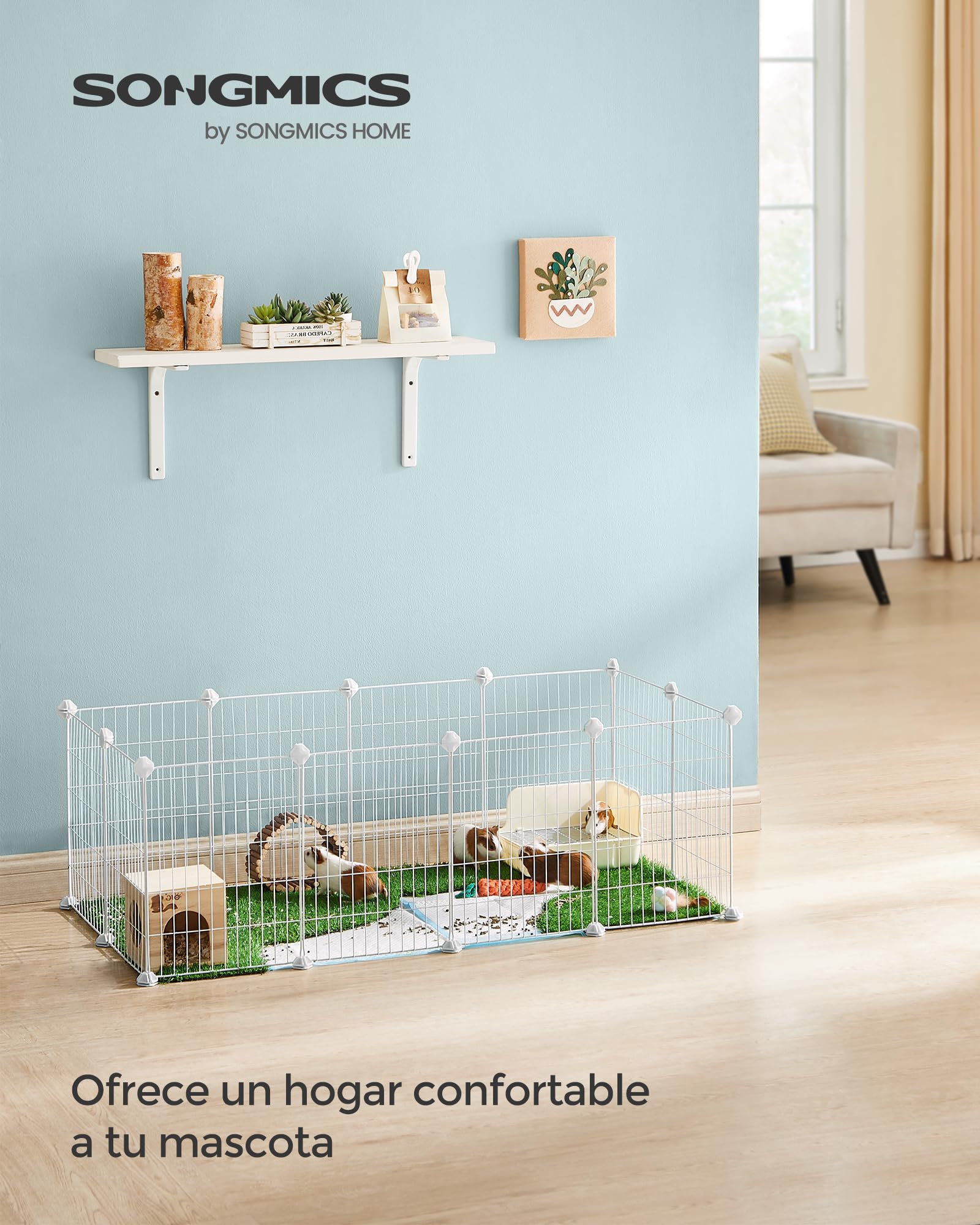 SONGMICS Jaula para Mascotas, Valla Metálica para Hámster, Conejitos, Parque de Mascotas en Bricolaje, para Animalitos, Blanco LPI001W01