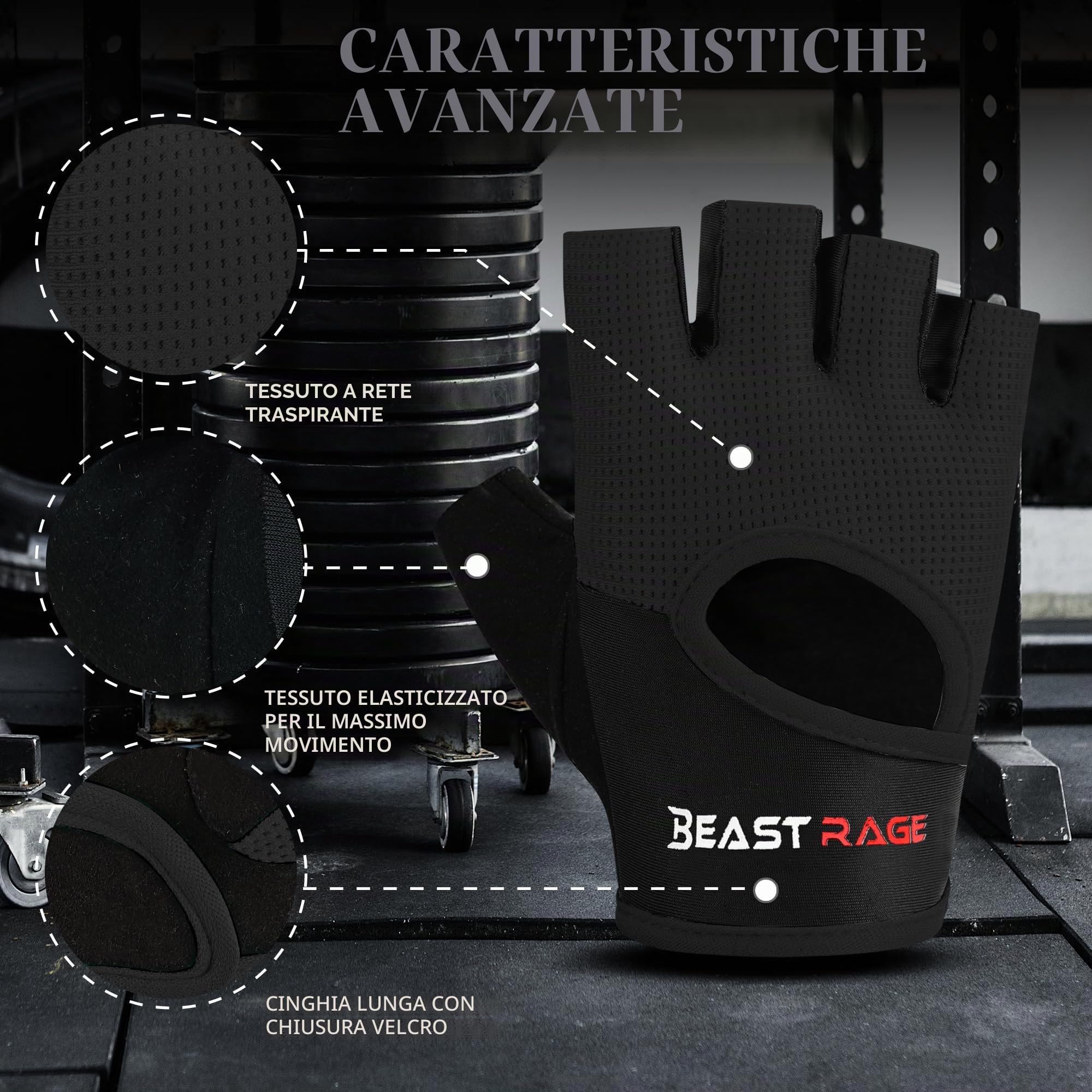 BEAST RAGE Guanti da fitness traspiranti per sollevamento pesi antiscivolo