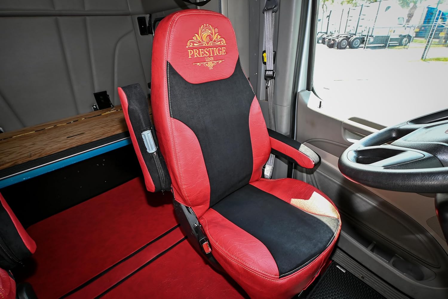 Seat Cover fits Peterbilt 579, 579EV, 589, 567 - Truck Seat Covers for Interior Decor - Seat Covers & Armrest Covers (RED, Short ARMRSTS - 15") (1 seat)