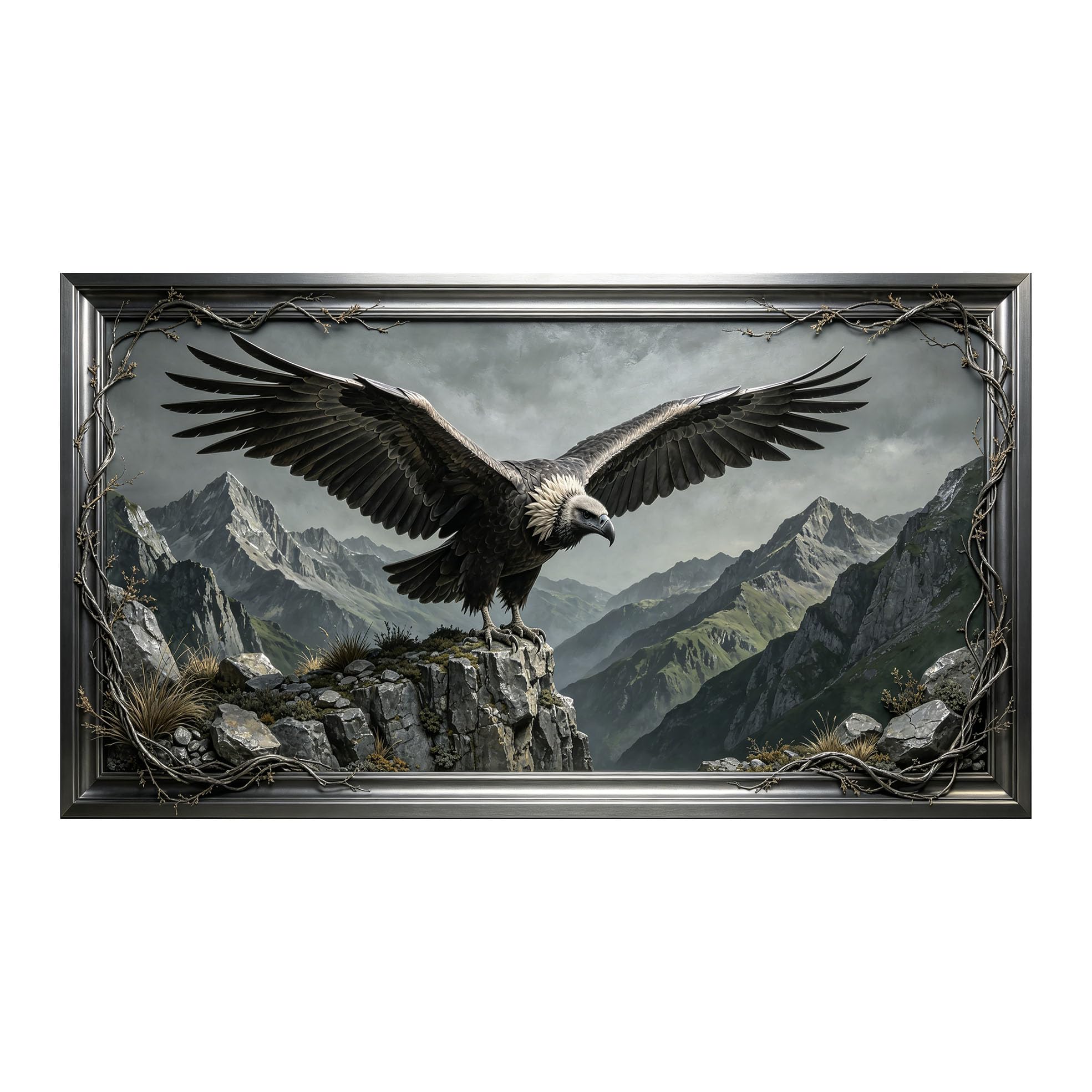 Yzpallescene 3D 3D Framed Wall Art 50cm×90cm Eagle Mountain Landscape Realistic Oil Painting Large Size SelfAdhesive Removable Wall Decor Prints Artwork for Living Room Bedroom Office