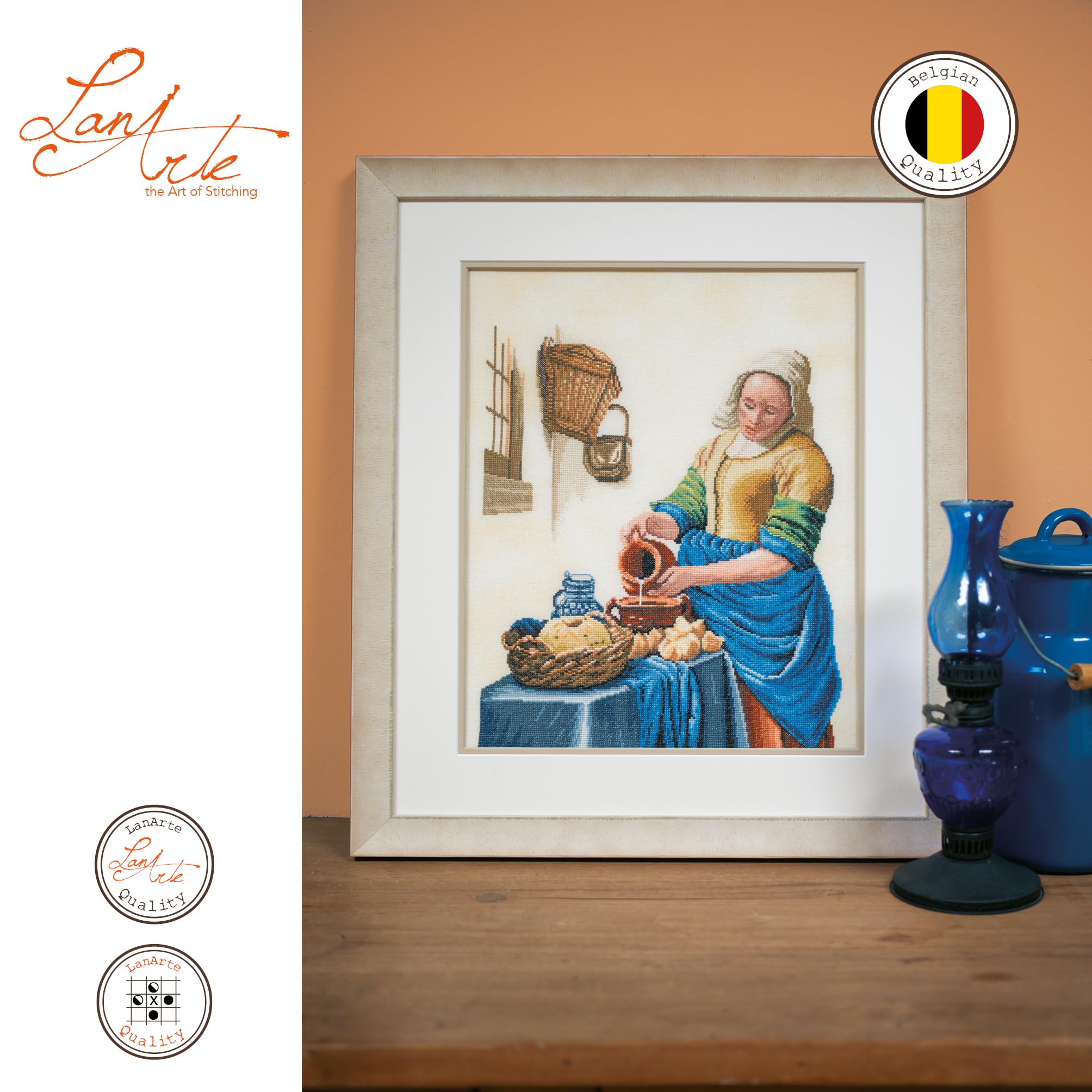 Lanarte Kreuzstich Stickpackungen Gezählter Kreuzstichbilder Set MILCHMÄDCHEN Wanddekoration Handarbeit Set für Erwachsene 36 x 45 cm DIY Deko Bastelset Handwerker Kreative Geschenkset
