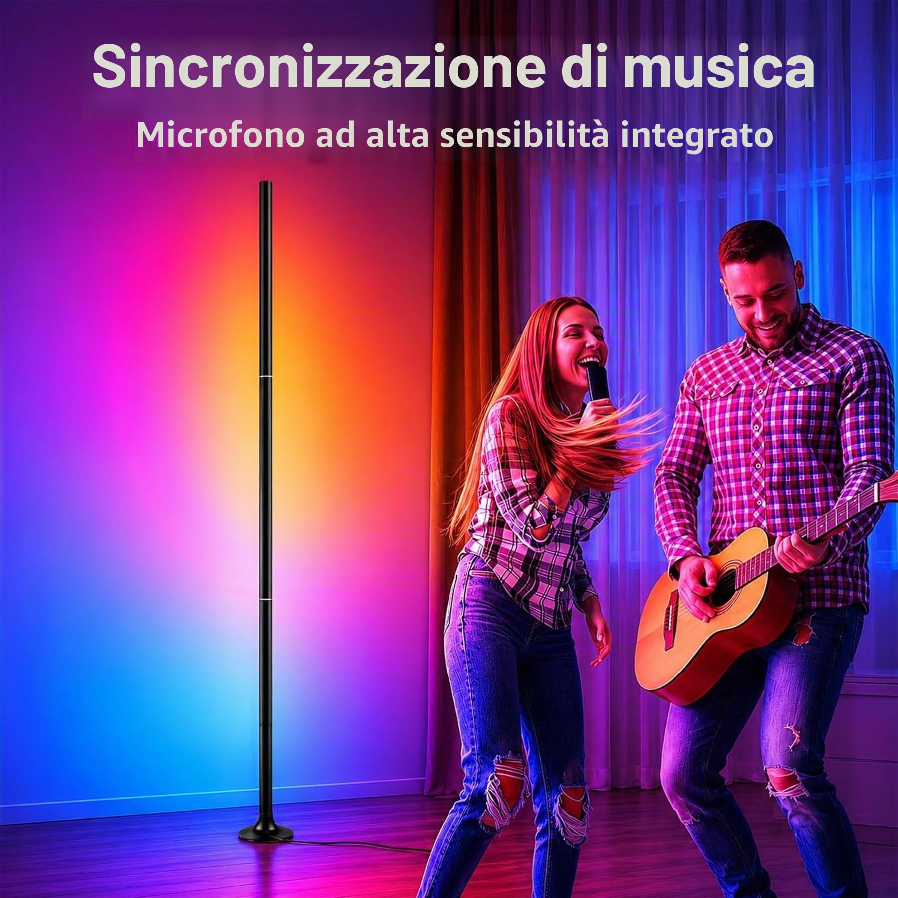 Lampada da terra a LED, lampada angolare a LED RGB con app e telecomando, sincronizzazione musicale, 16 milioni di colori, lampada intelligente per soggiorno, camera da letto e gaming–Confezione da 2