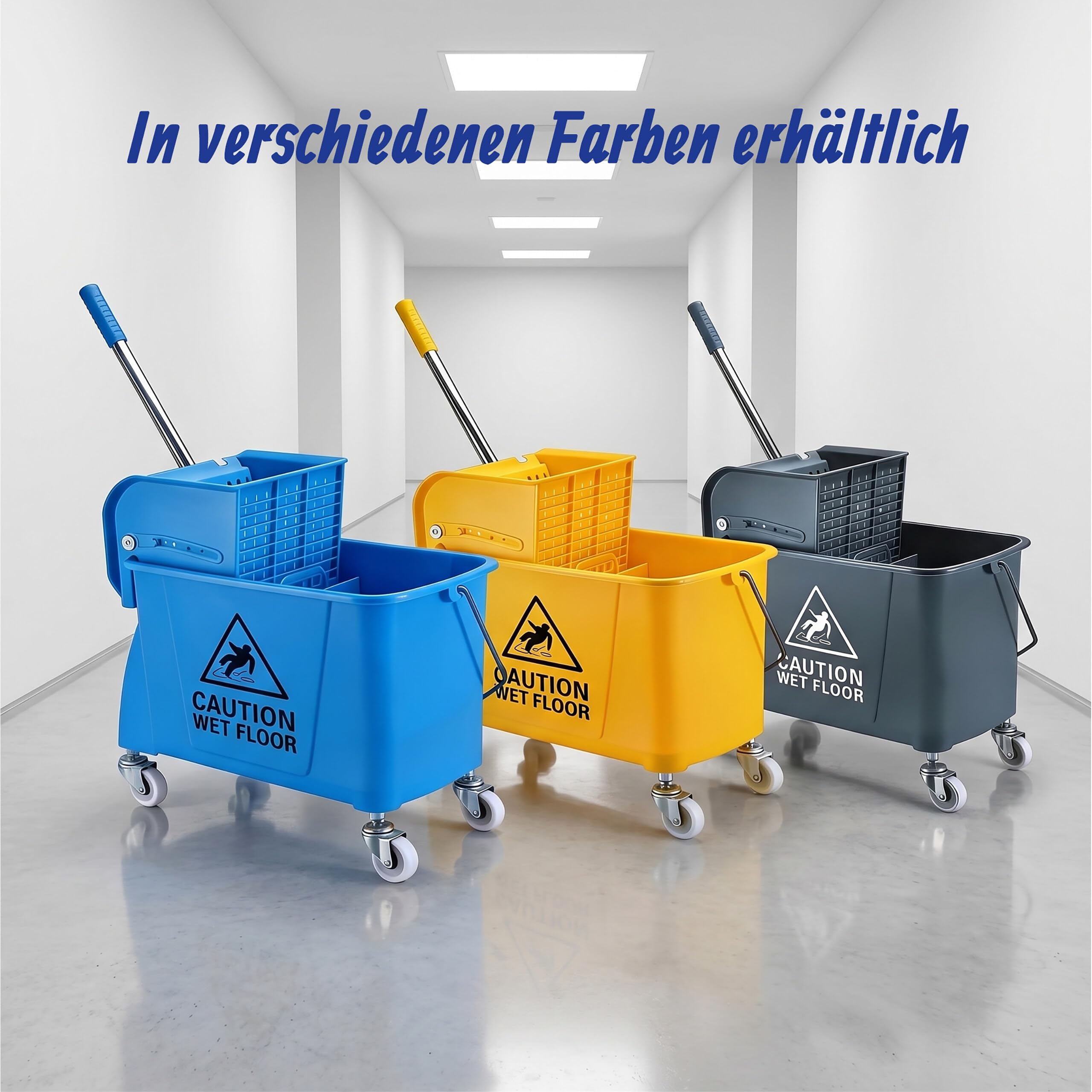 Relaxdays Reinigungswagen, 2-Kammer-System, Putzwagen mit Presse, Mopphalter, HBT: 66x44x28 cm, Wischwagen, PP, grau