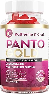 Katherine & Clark Vitamin B5 Pantothenic Acid Gummies for Acne - Panto Gold - Hair Skin Nails - Biotin, Zinc, Folic Acid Chewable Non-GMO Gluten-Free Vegetarian for Body, Oily Skin, 60ct