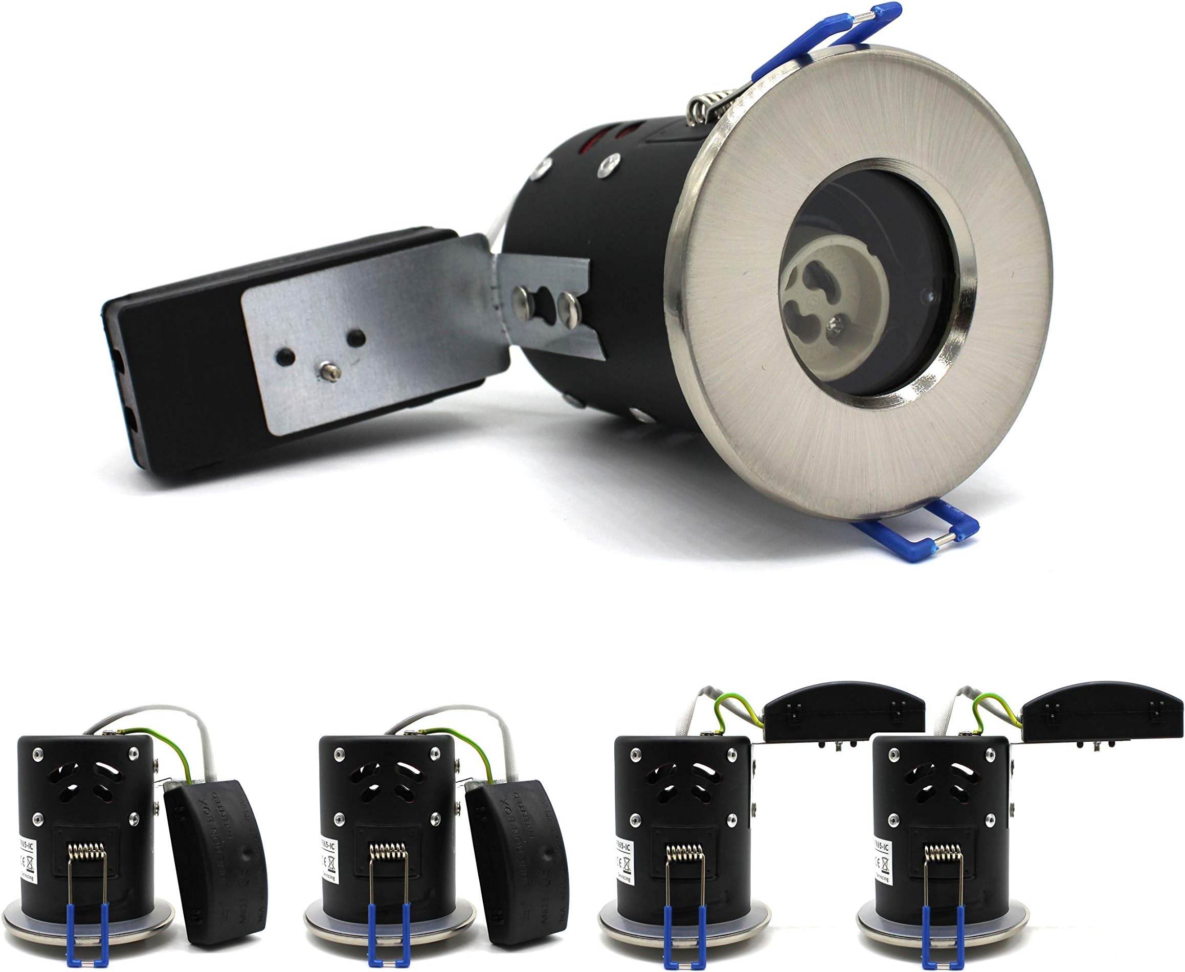 4 X LED Fire Rated Downlight Can GU10 Recessed Ceiling Twist & Lock Interchangeable Downlight IP65 SatinNickel