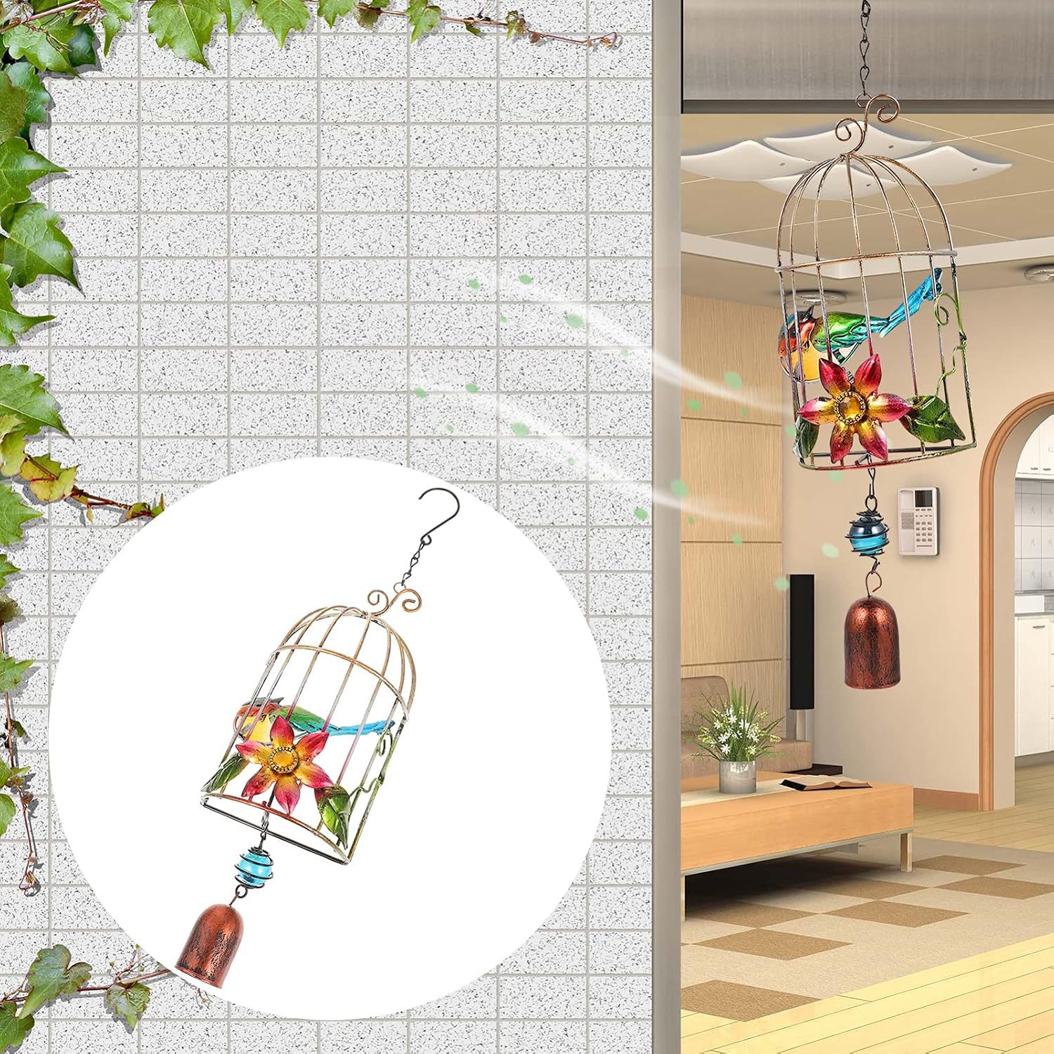 Wind chimes，chimes，wind chimes for outside， 1Pc Painted Birdcage Wind Chime Metal Bell Wind Chimes Hanging Wind Birdhouse Wind Chimes Chime Decoration Metal Wind Chimes