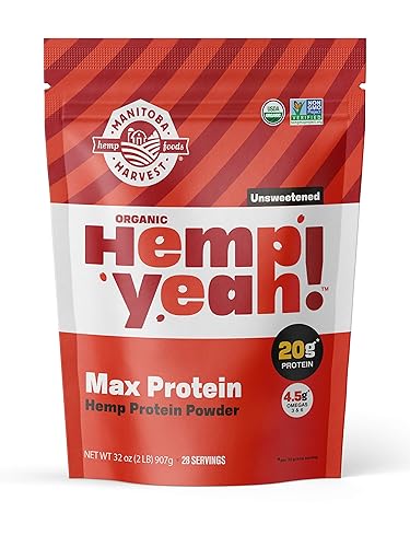 Manitoba Harvest Cáñamo Yeah! Organic Max Proteína en polvo, sin azúcar, 32 oz con 0.71oz de proteína y 0.16oz de Omegas 3 y 6 por porción, apto