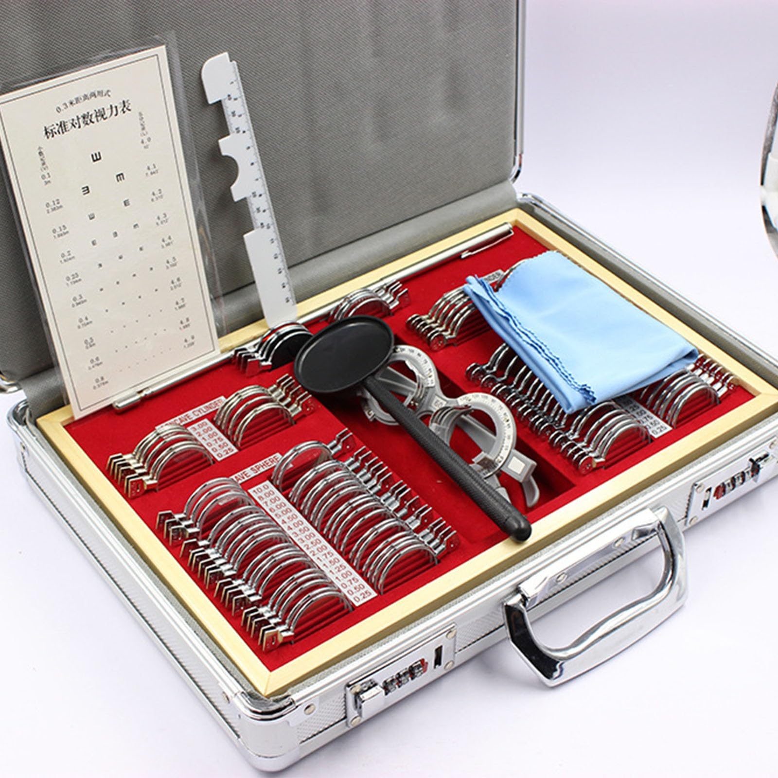 Genérico Kit De 104 Lentes De Prueba Ópticas, Caja De Kit De Optometría con Montura Metálica Precisa, Equipo De Optometría Profesional, Montura De Prueba For Ópticos
