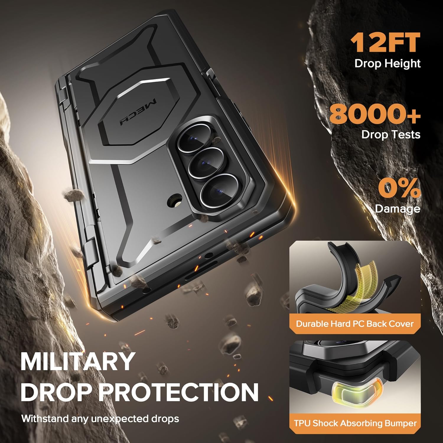 TONGATE for Galaxy Z Fold 7 Case with Privacy Screen Protector, [Compatible with MagSafe][Anti Spy] Shockproof Phone Case, Built-in Stand & Belt Clip & Hinge Cover for Samsung Z Fold 7 2025, Jet Black - Image 5