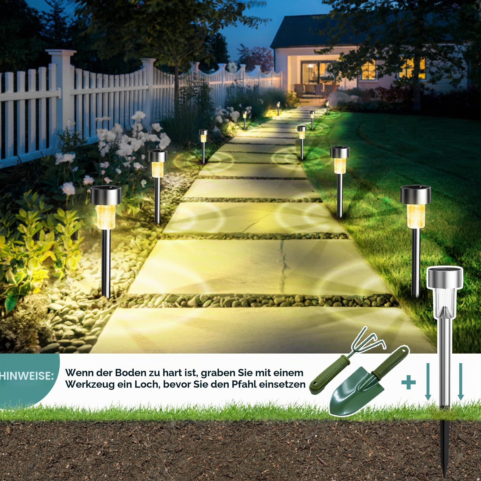 GIGALUMI Solarlampen für außen, Solarleuchten für Garten, 12 Stück, wasserdichte Solar Gartenleuchten für außen Garten, Balkon, Terrasse, Rasen, Wege (Warmweiß)
