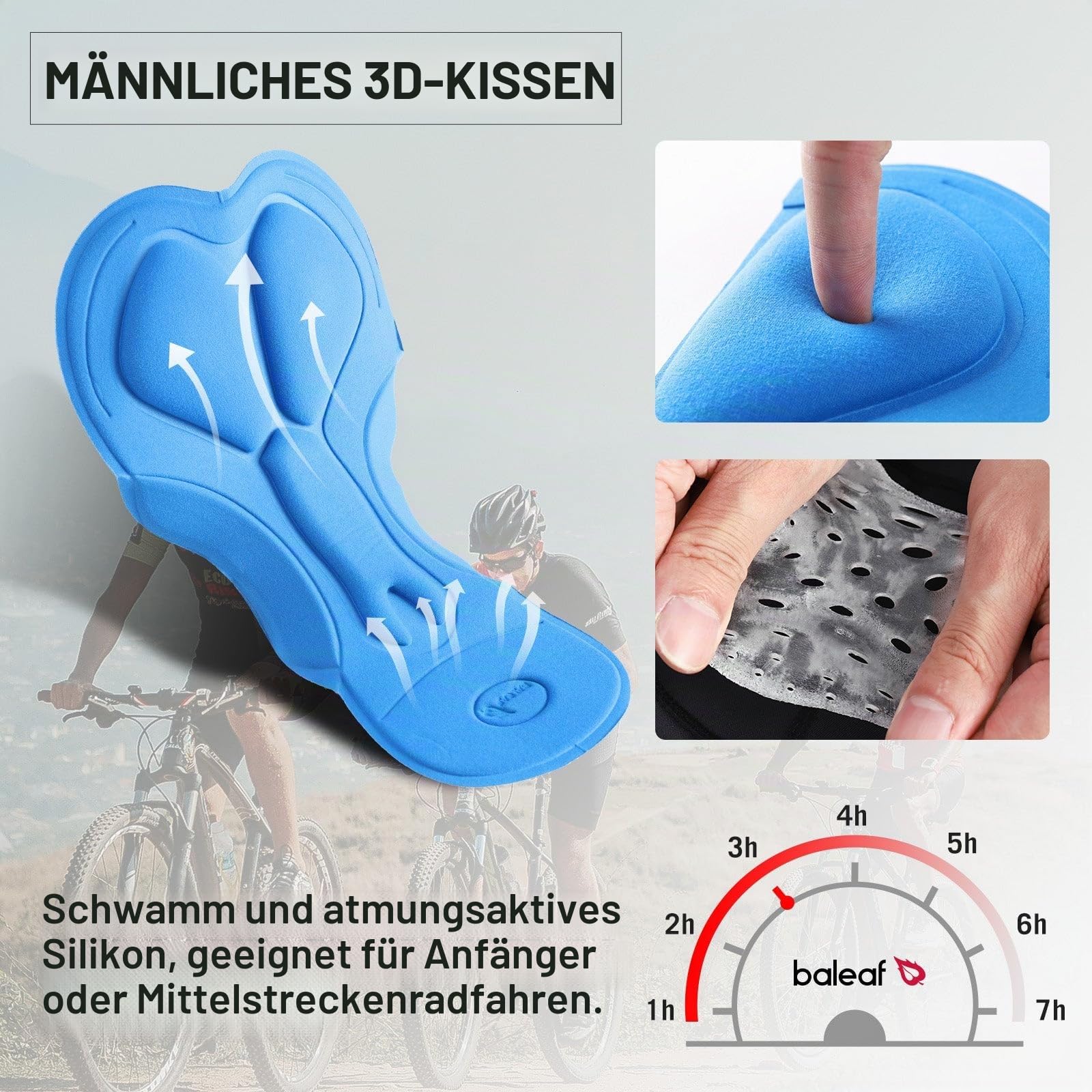 BALEAF Herren Kurz Fahrradhose Gepolstert Sommer Radhose Radlerhose Schnell Trockend