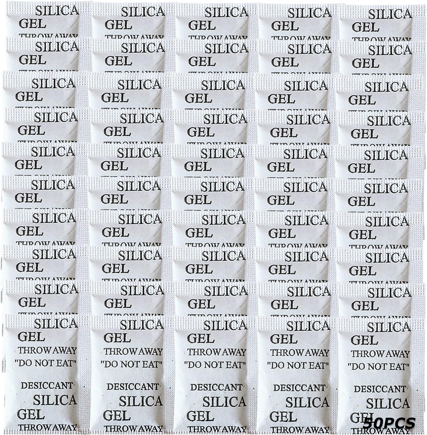 50PCS 5 Gram Silica Gel Packets, Premium Moisture Absorbers, Desiccant Packs for Storage Clothes, Shoes, Electronics, 3D Filament, Safes, Rechargeable Humidity Packs, Dehumidifier Bags, Silica Packets