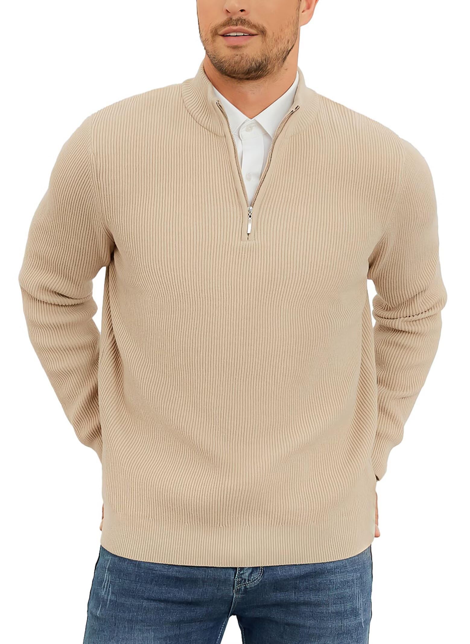 Pull homme en tricoté quart zip QUEZHU chaud pour l'hiver