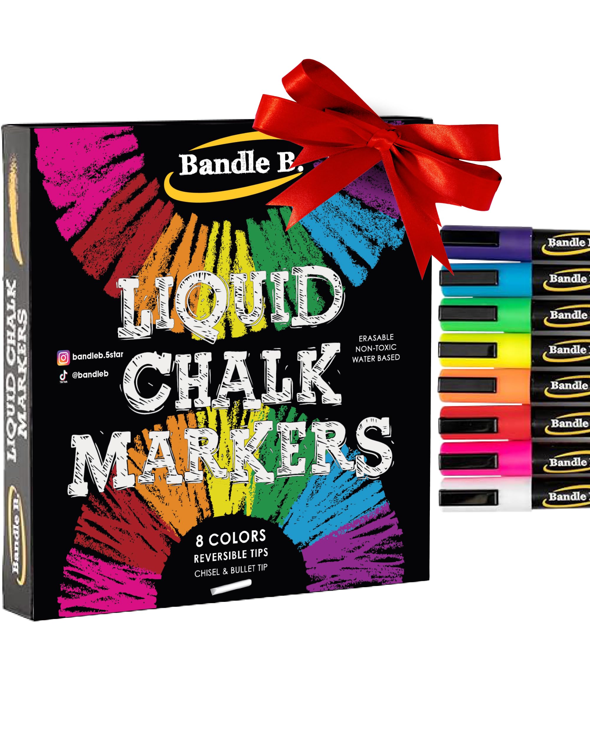 Liquid Chalk Marker Set - 8 Vibrant colors, erasable, non-toxic, water-based, reversible tips, bright colors for kids & adults to create board art for businesses, restaurants, or any occasion