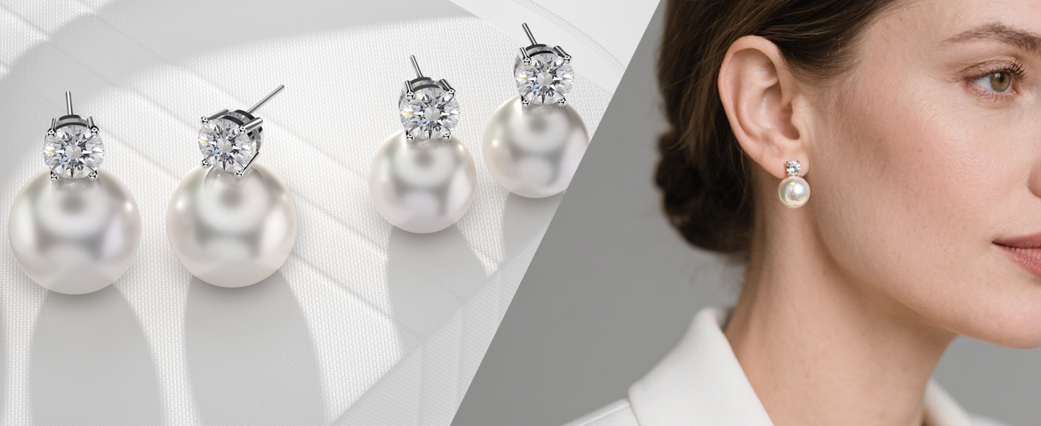 GWG Jewellery Orecchini Placcati Argento Sterling Chiave di Violino Ornata con Perla Bianca in Confezione Regalo per Donne