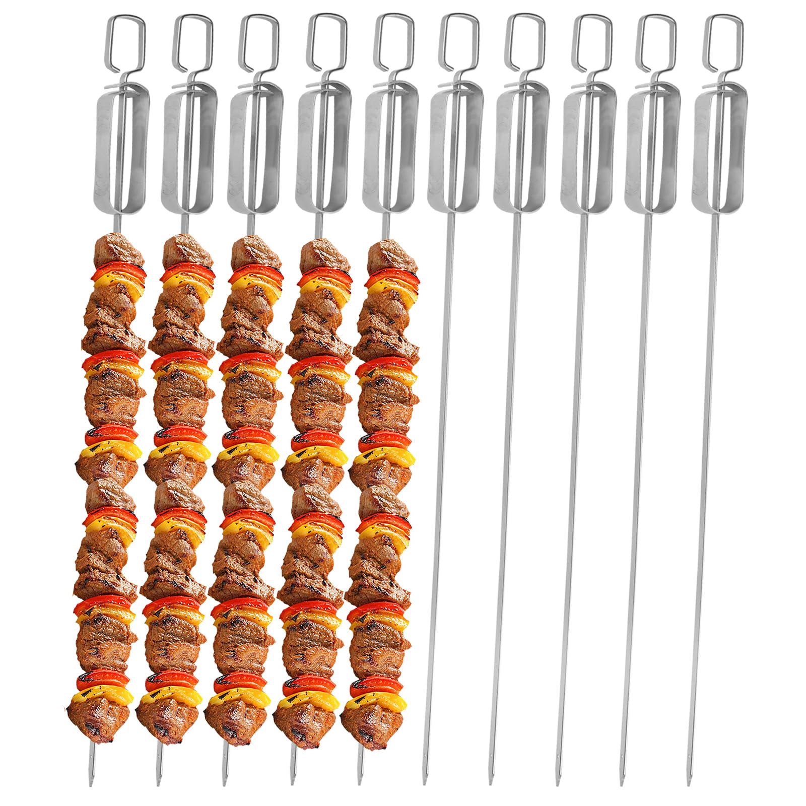Spiedini per barbecue, in acciaio inossidabile 304 di alta qualità, 38 cm, resistenti bastoncini per kebab per grigliare, riutilizzabili e lavabili in lavastoviglie (10 forchette)